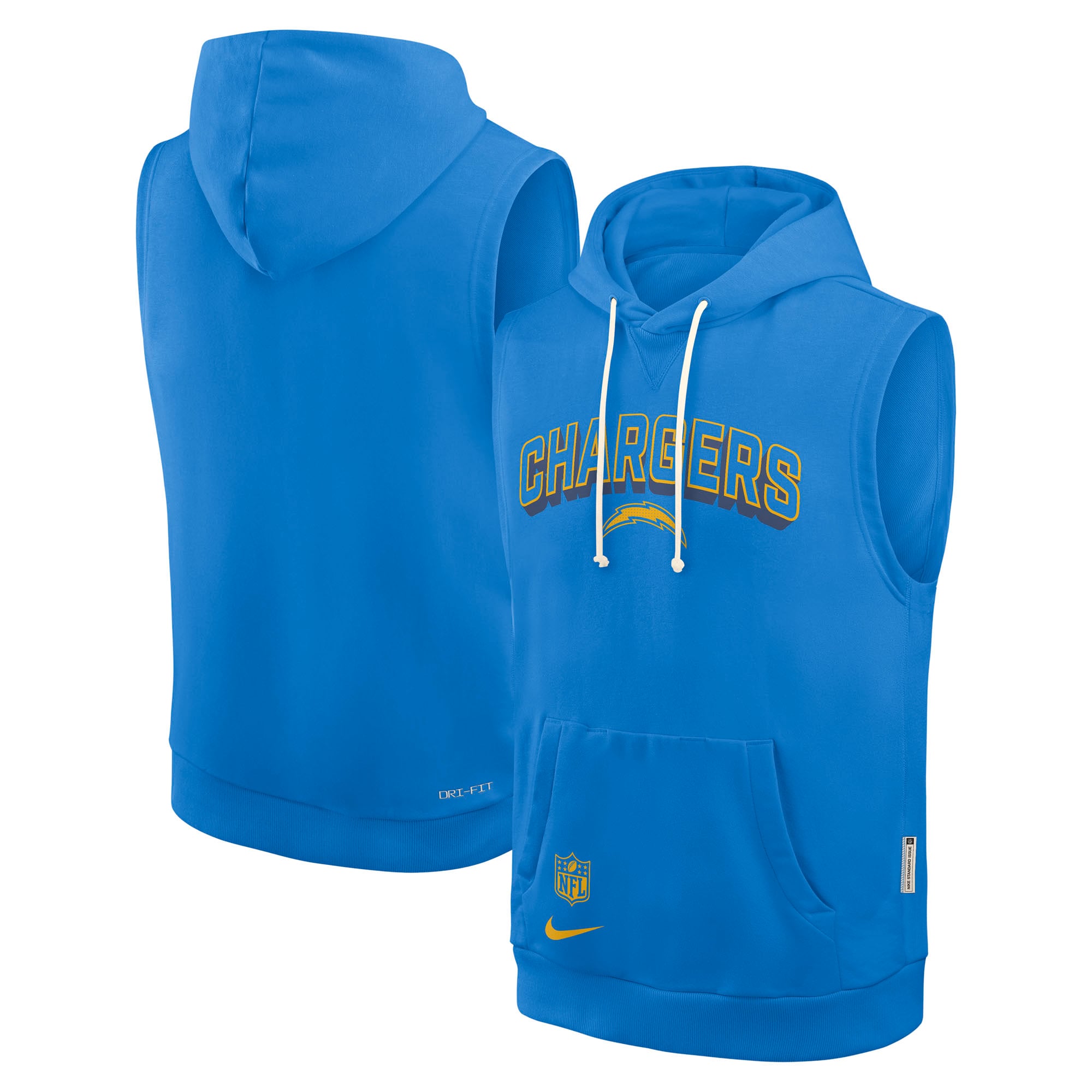 Sweat à capuche sans manches Nike Dri-FIT Sideline Standard Issue bleu poudre pour homme des Chargers de Los Angeles