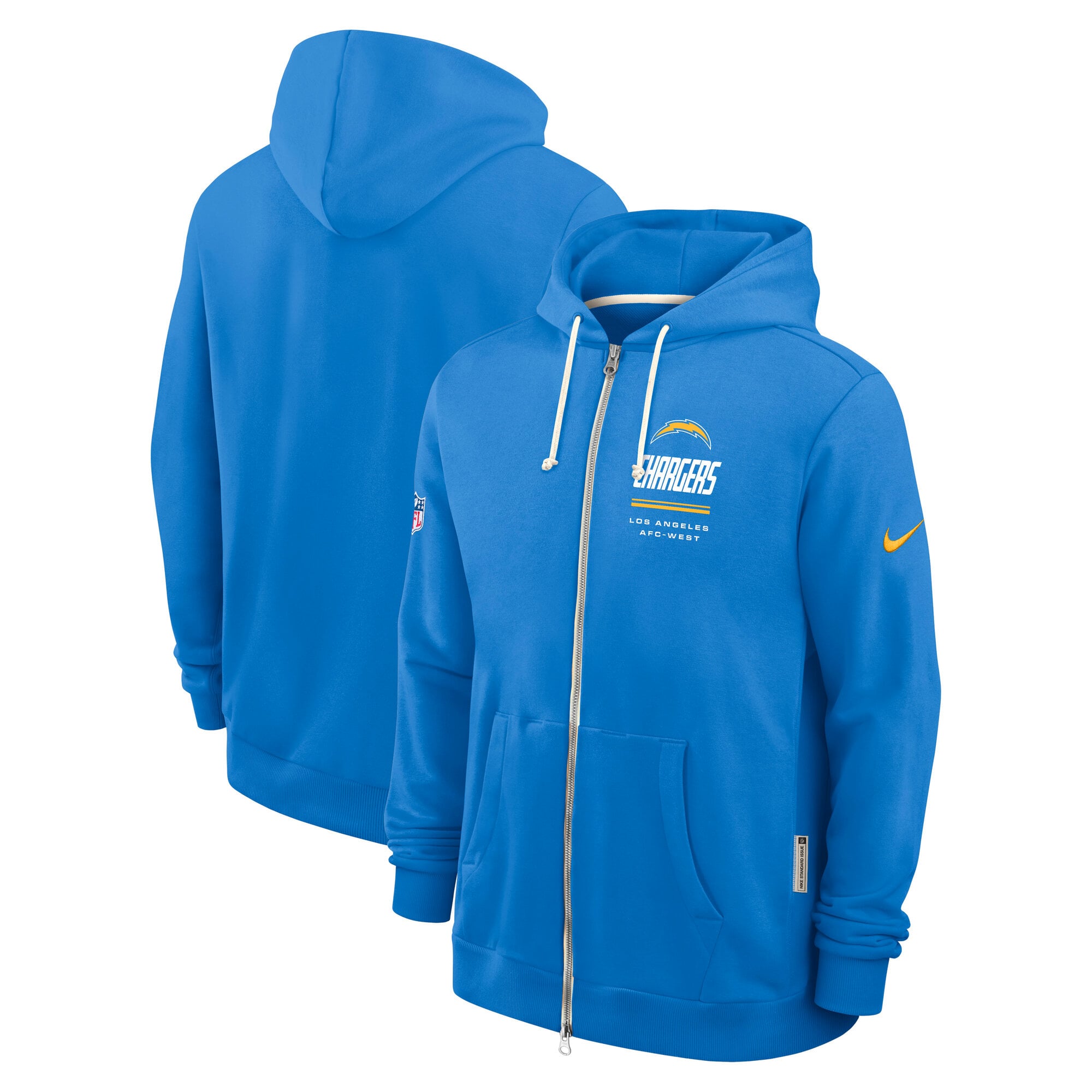 Sweat à capuche zippé Nike bleu poudre Los Angeles Chargers Sideline Standard Issue Quarterback Scramble Dri-FIT pour homme