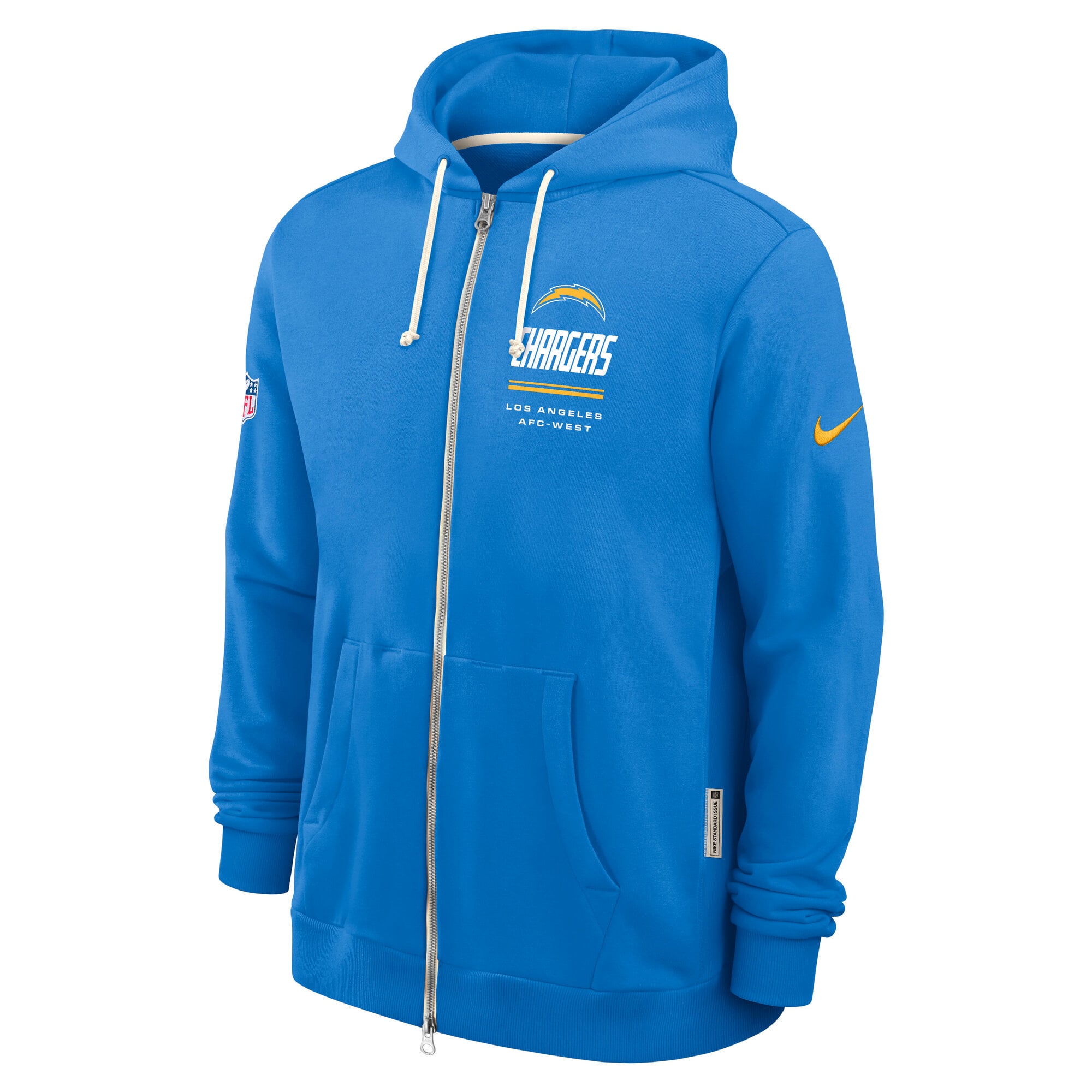 Sweat à capuche zippé Nike bleu poudre Los Angeles Chargers Sideline Standard Issue Quarterback Scramble Dri-FIT pour homme