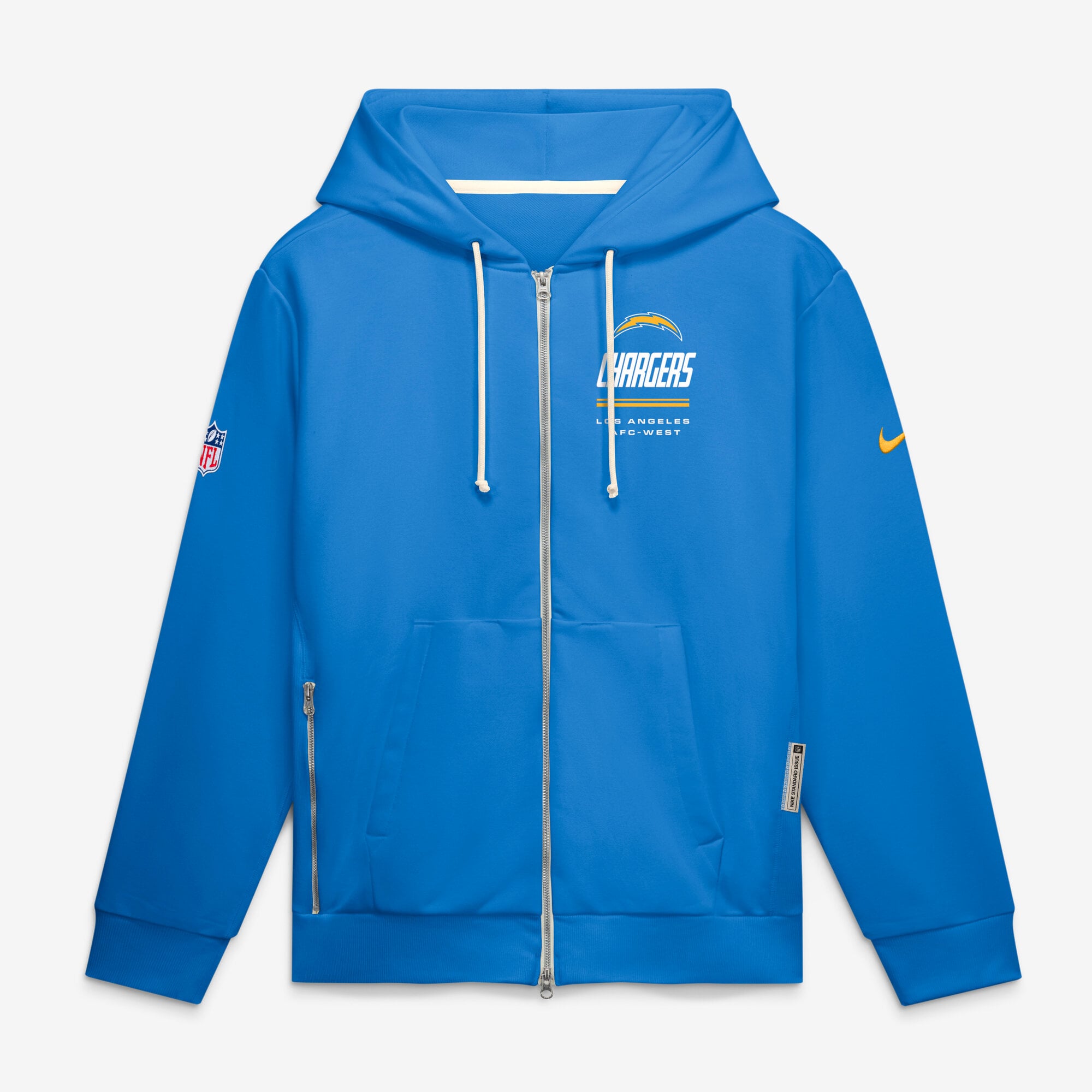 Sweat à capuche zippé Nike bleu poudre Los Angeles Chargers Sideline Standard Issue Quarterback Scramble Dri-FIT pour homme