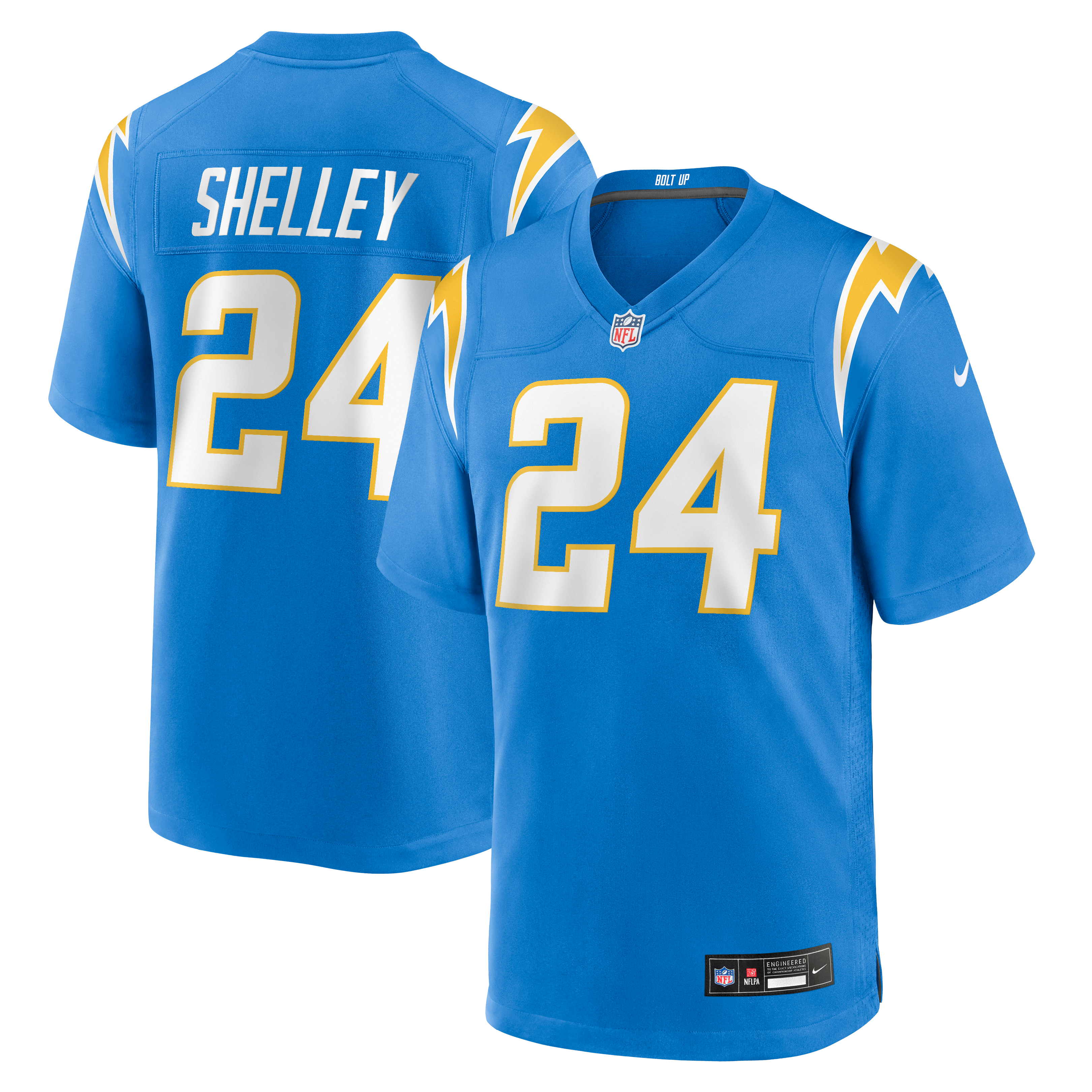 Maillot de match Nike Rodney Shelley bleu poudré des Chargers Los Angeles pour homme