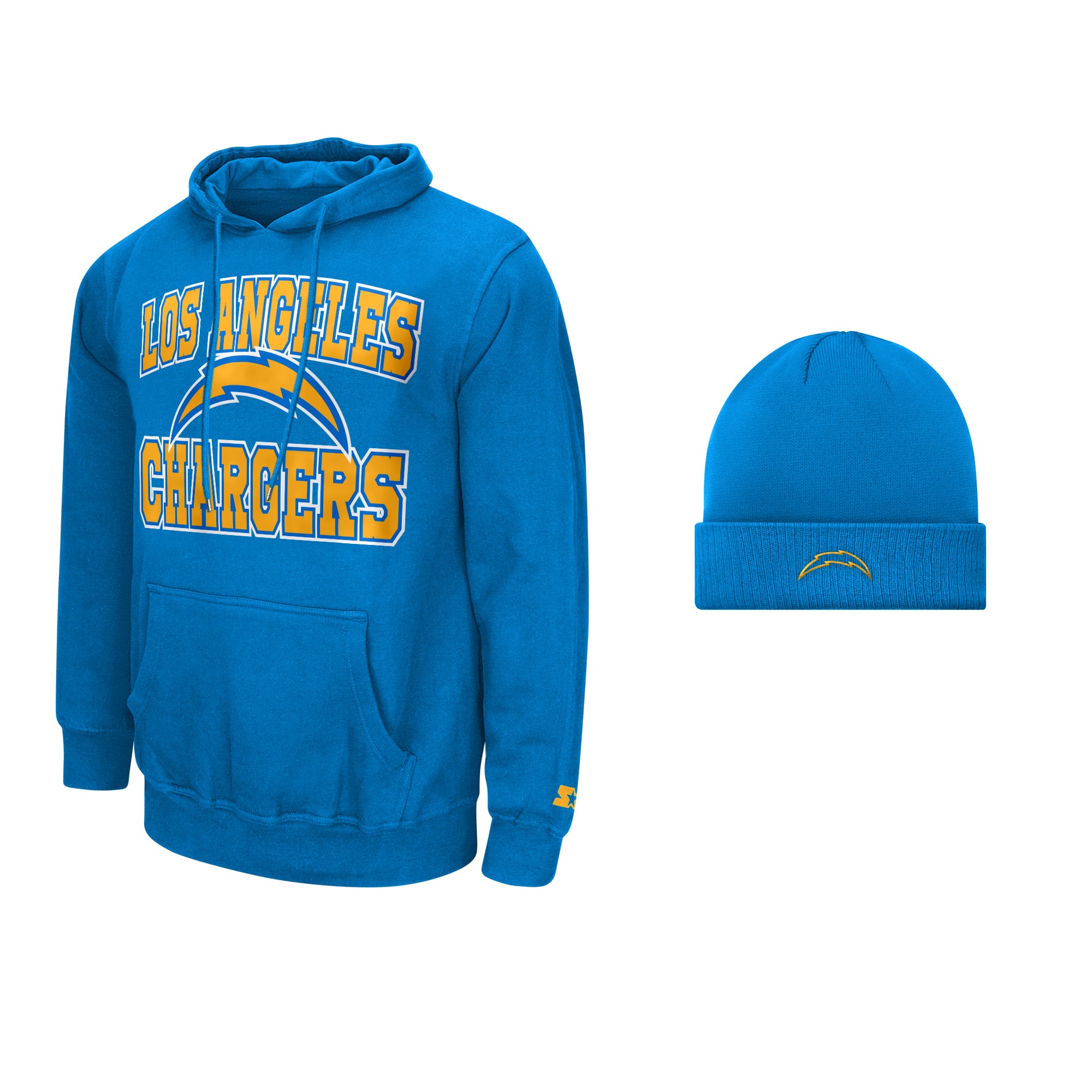 Men's Starter Light Blue Los Angeles Chargers Hoodie and Cuffed Knit Hat Combo Pack