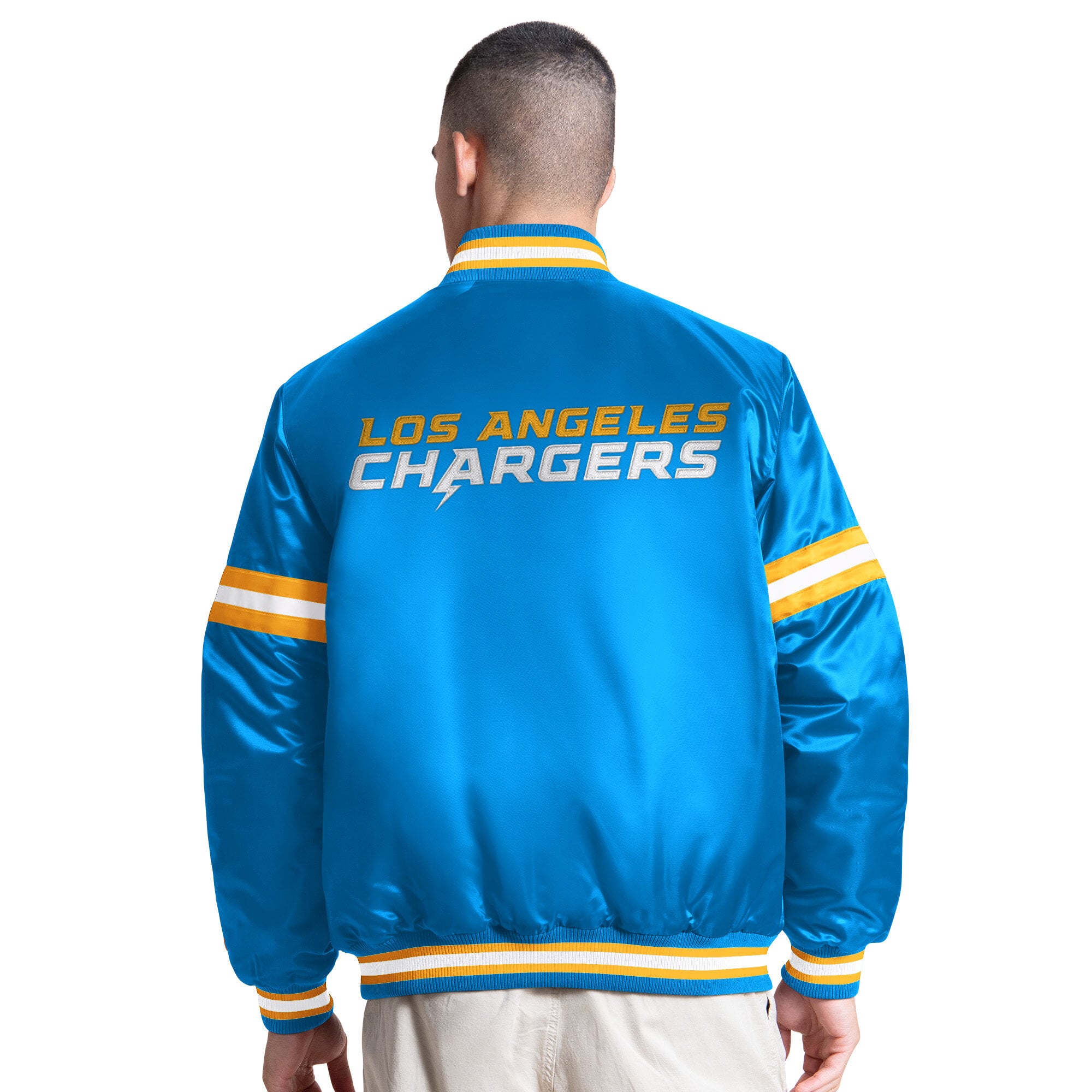 Veste universitaire Starter bleu poudré pour homme, Los Angeles Chargers Courtside, fermeture à boutons-pression.