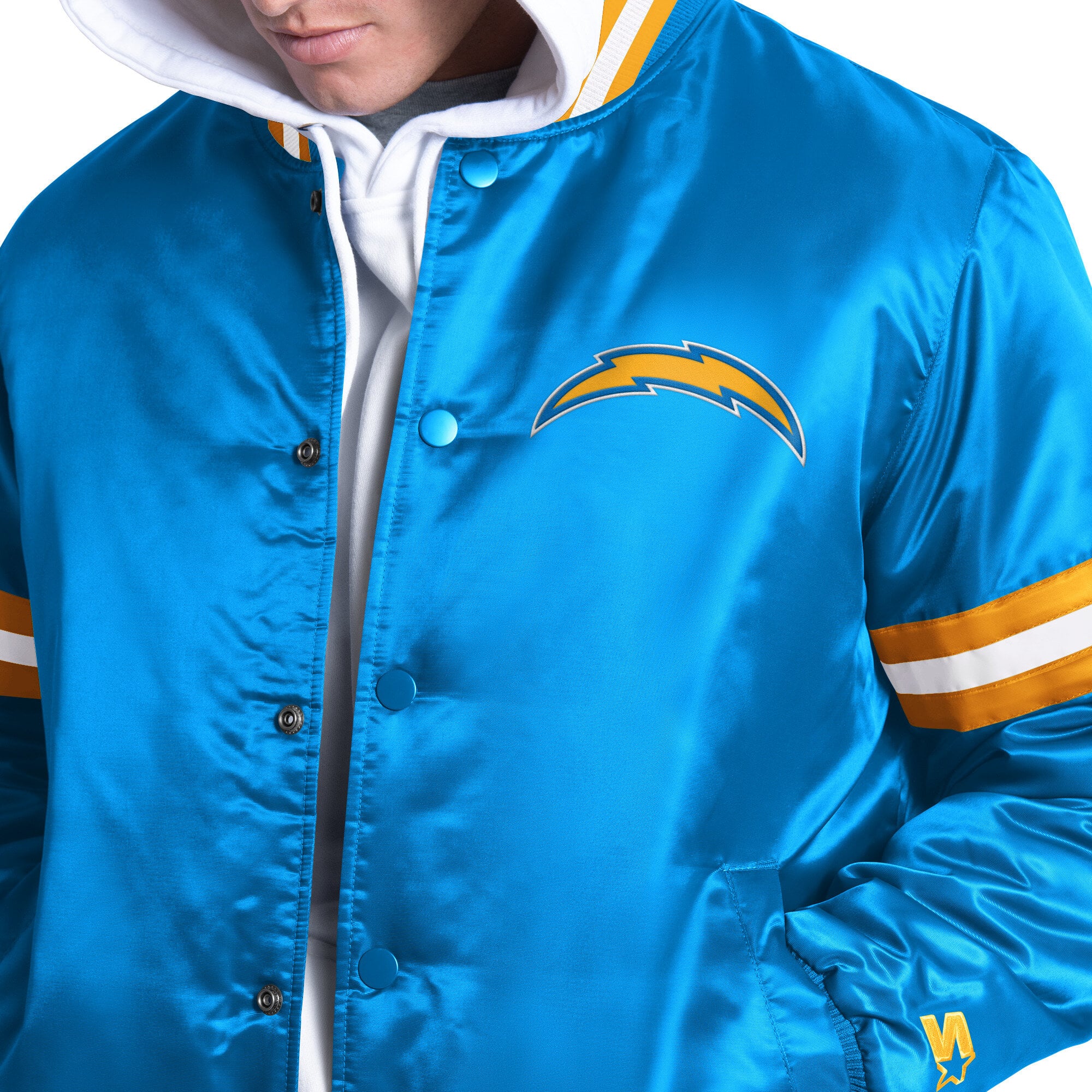 Veste universitaire Starter bleu poudré pour homme, Los Angeles Chargers Courtside, fermeture à boutons-pression.