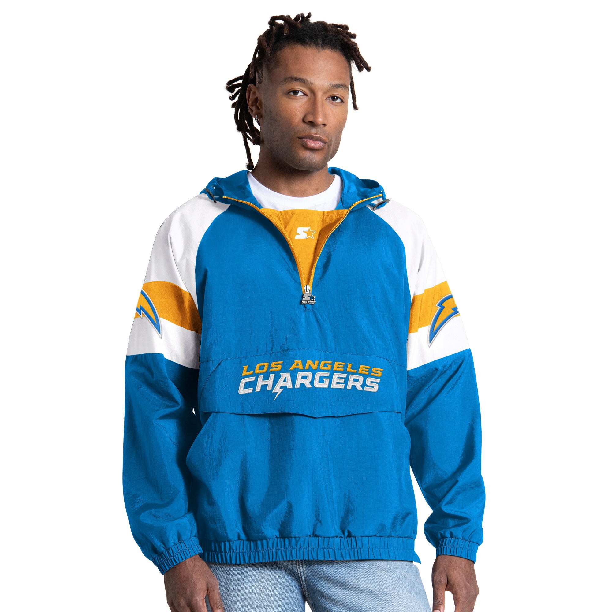 Men's Starter Powder Blue Los Angeles Chargers Street Cut Half-Zip Jacket