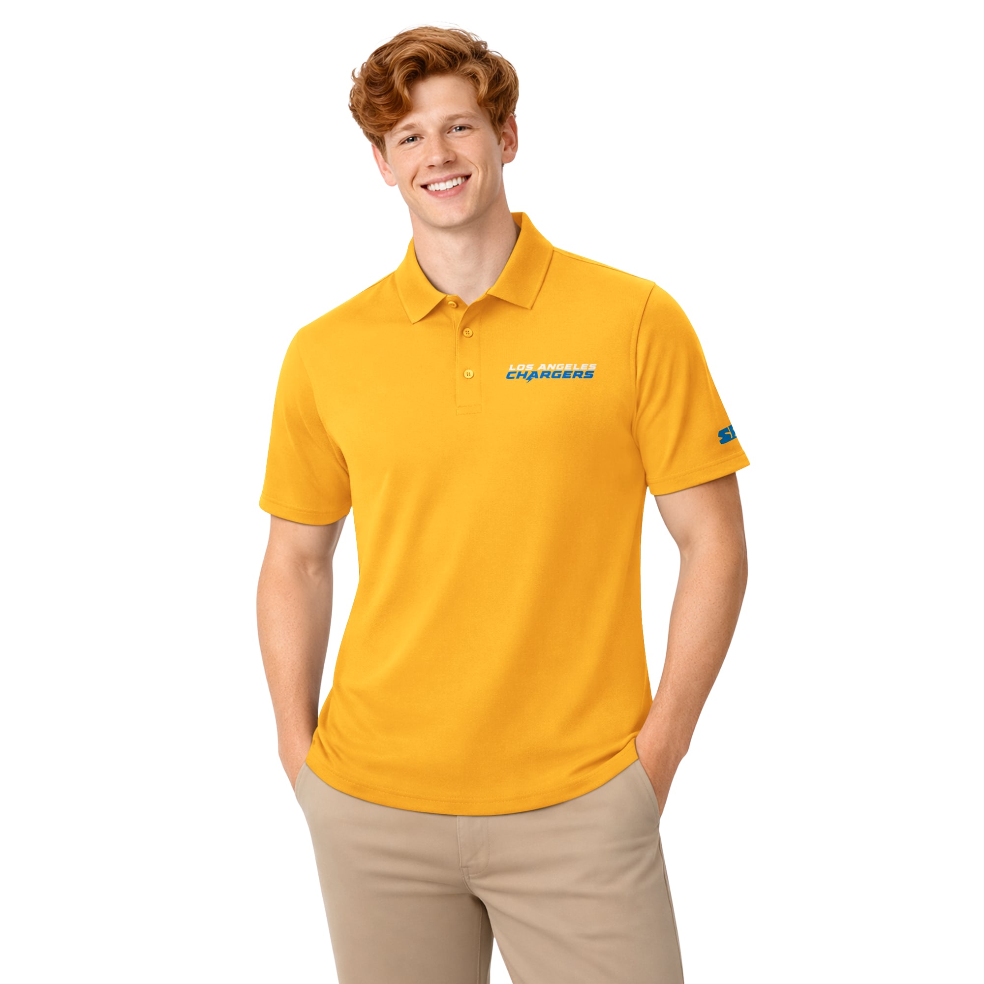 Ensemble de deux polos à logo Los Angeles Chargers, bleu poudré et or, la marque Starter, pour homme.