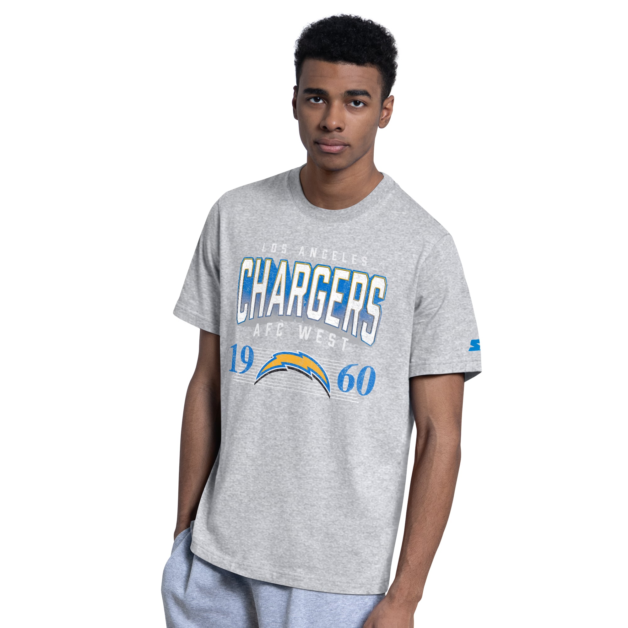 Ensemble de deux t-shirts à logo Los Angeles Chargers Starter pour homme, bleu poudre/gris chiné