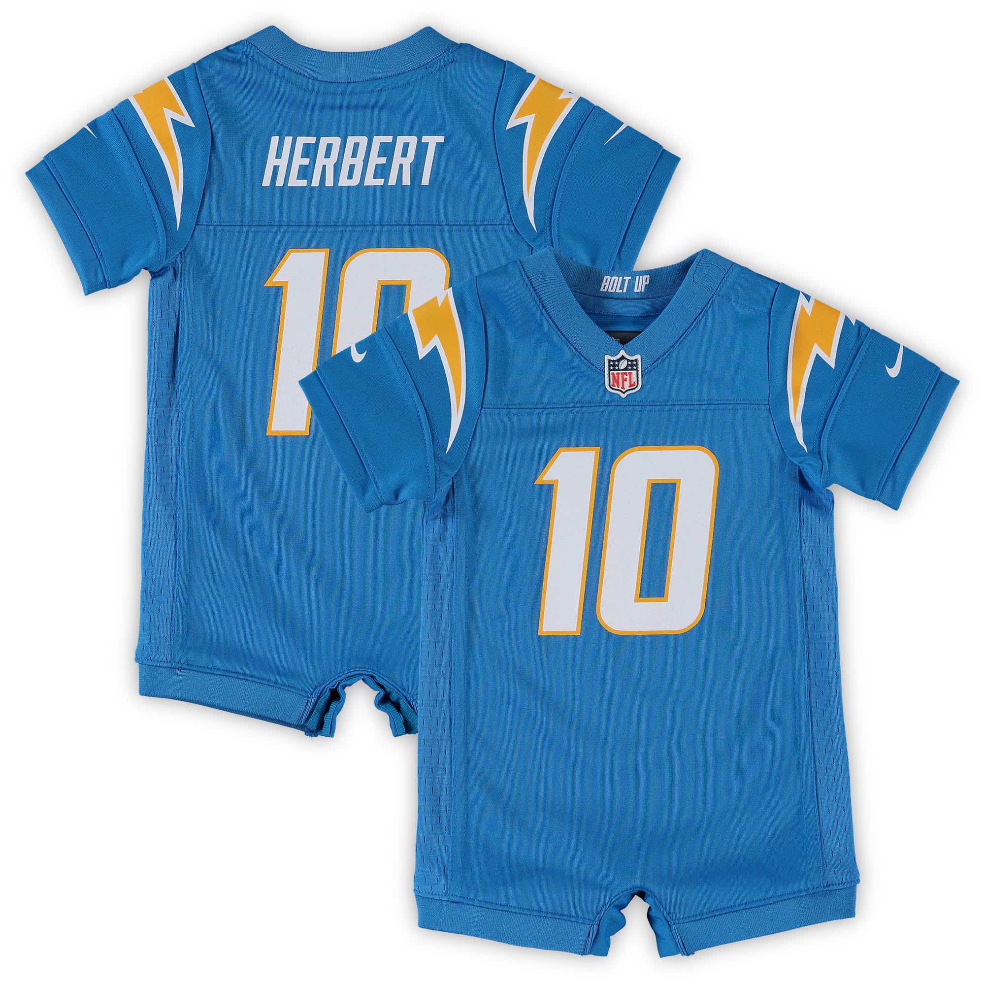 Newborn Nike Justin Herbert Powder Blue Los Angeles Chargers Romper Game Jersey