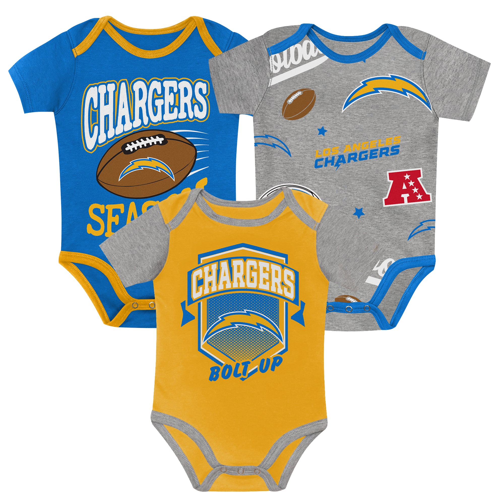 Newborn Outerstuff Los Angeles Chargers First Round Pick Three-Piece Bodysuit Set