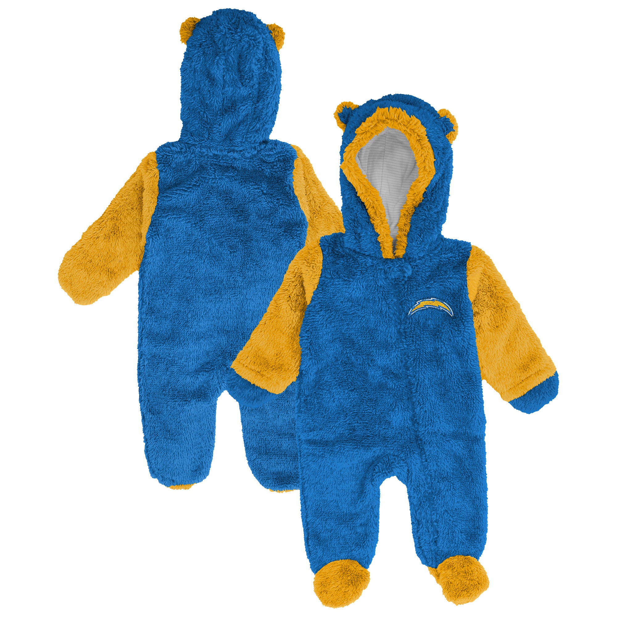 Combinaison pyjama en polaire bleu poudré pour nouveau-né Outerstuff Los Angeles Chargers, motif ourson, fermeture éclair intégrale