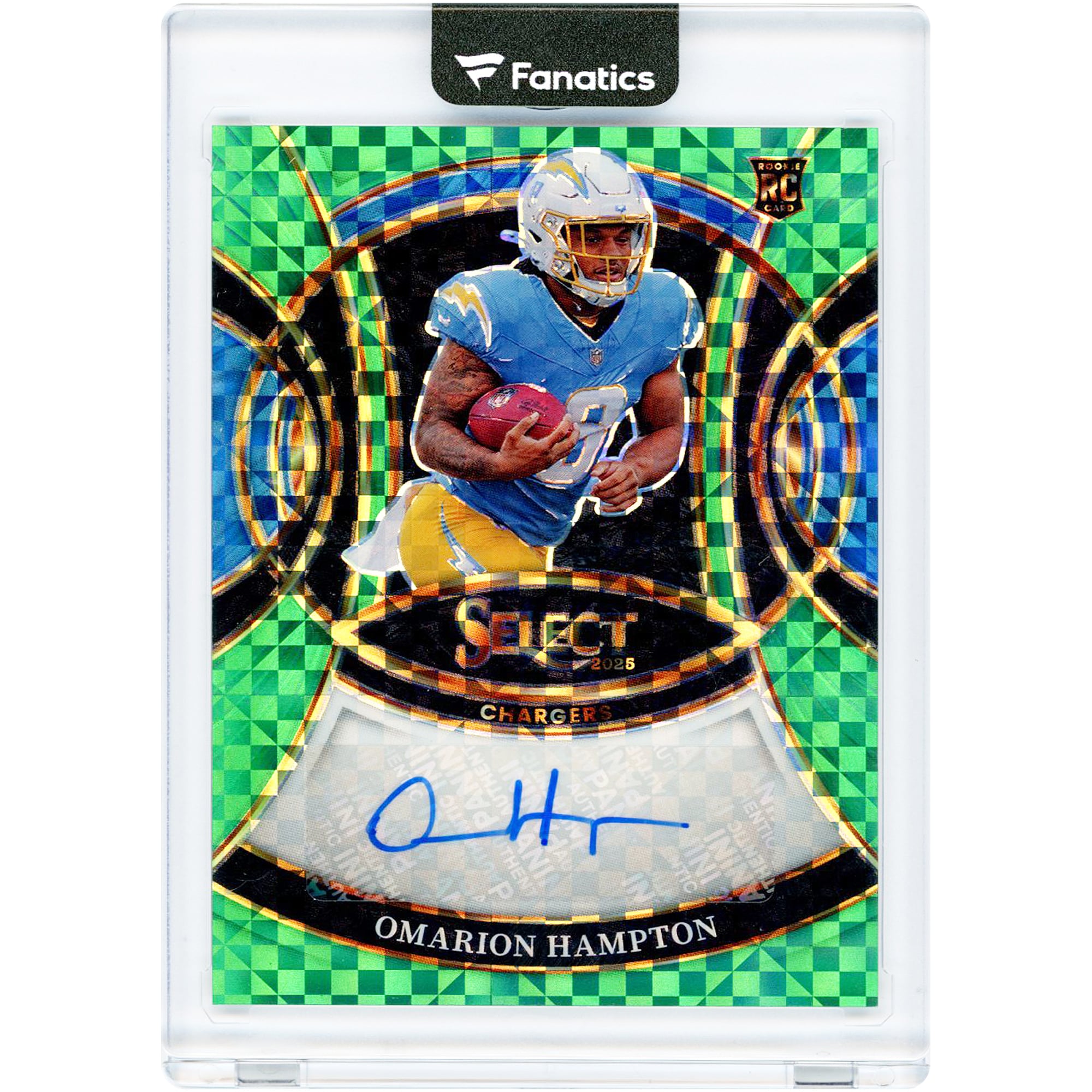 Omarion Hampton Los Angeles Chargers Autographed 2025 Panini Select Green Prizm #RSI-OHN #2/5 Rookie Card