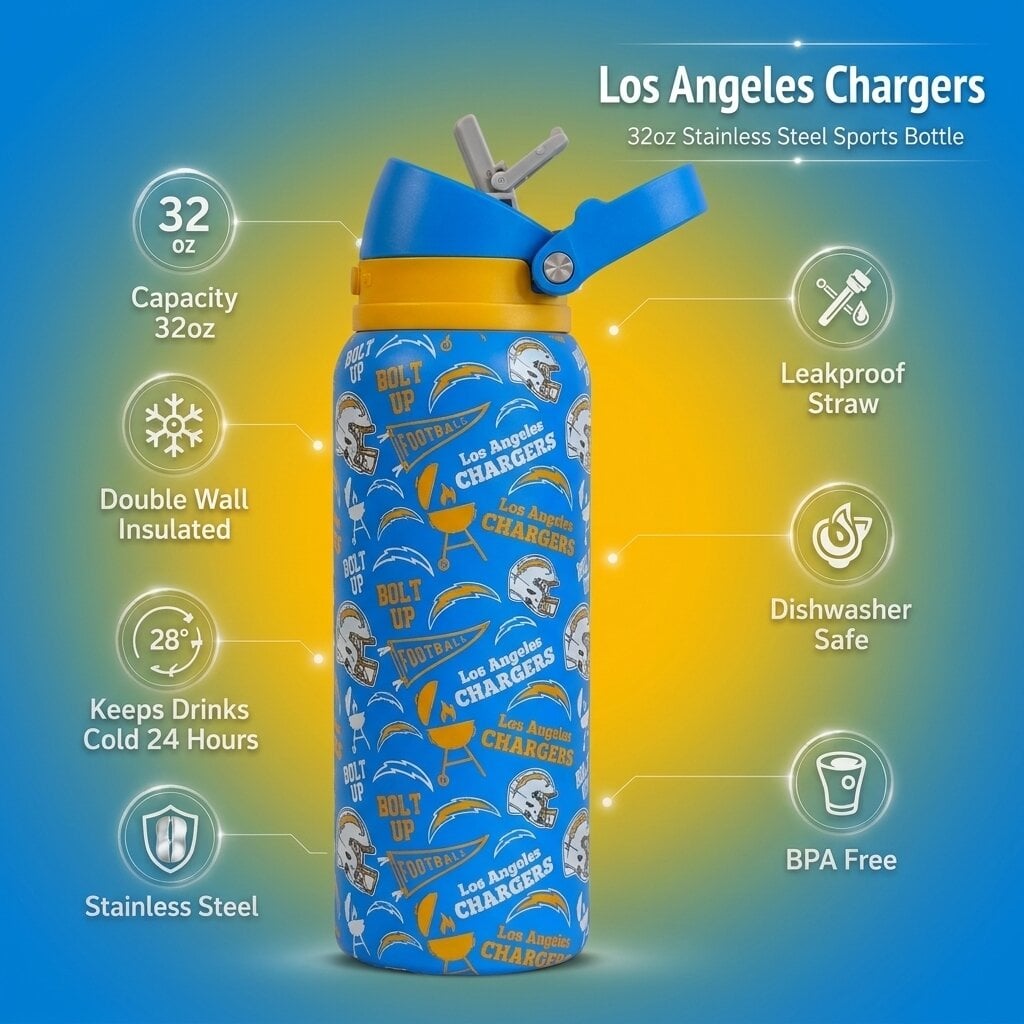 Pegasus Los Angeles Chargers 32oz. Game Day Pennant Stainless Steel ProPress Water Bottle