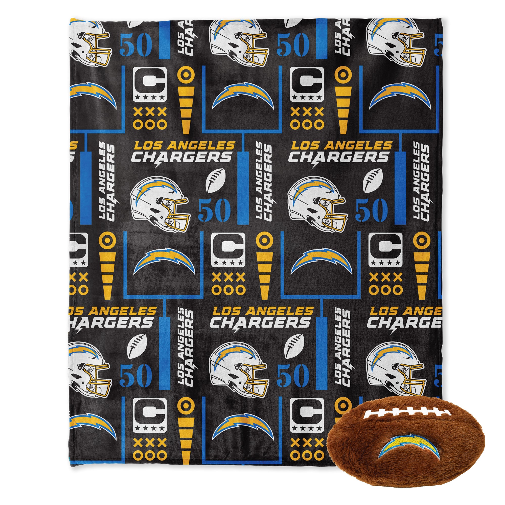 Pegasus Los Angeles Chargers 50" x 60" Blackout Team Spirit Ultra Soft Throw & Plush Football Combo Pack