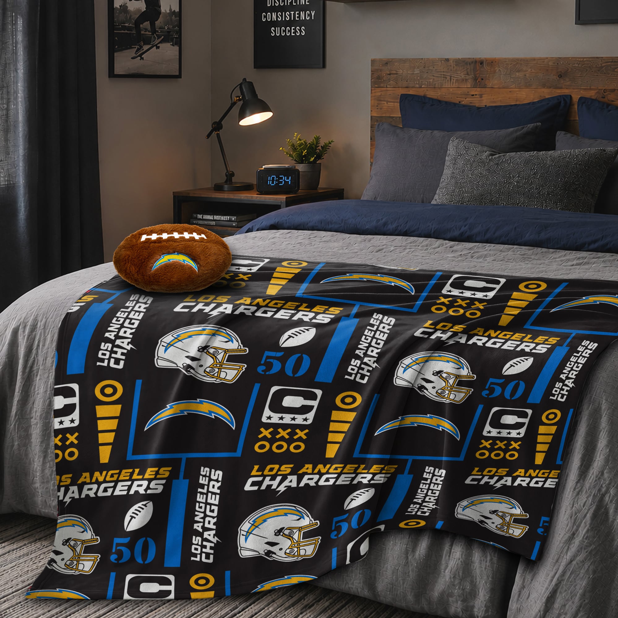 Pegasus Los Angeles Chargers 50" x 60" Blackout Team Spirit Ultra Soft Throw & Plush Football Combo Pack