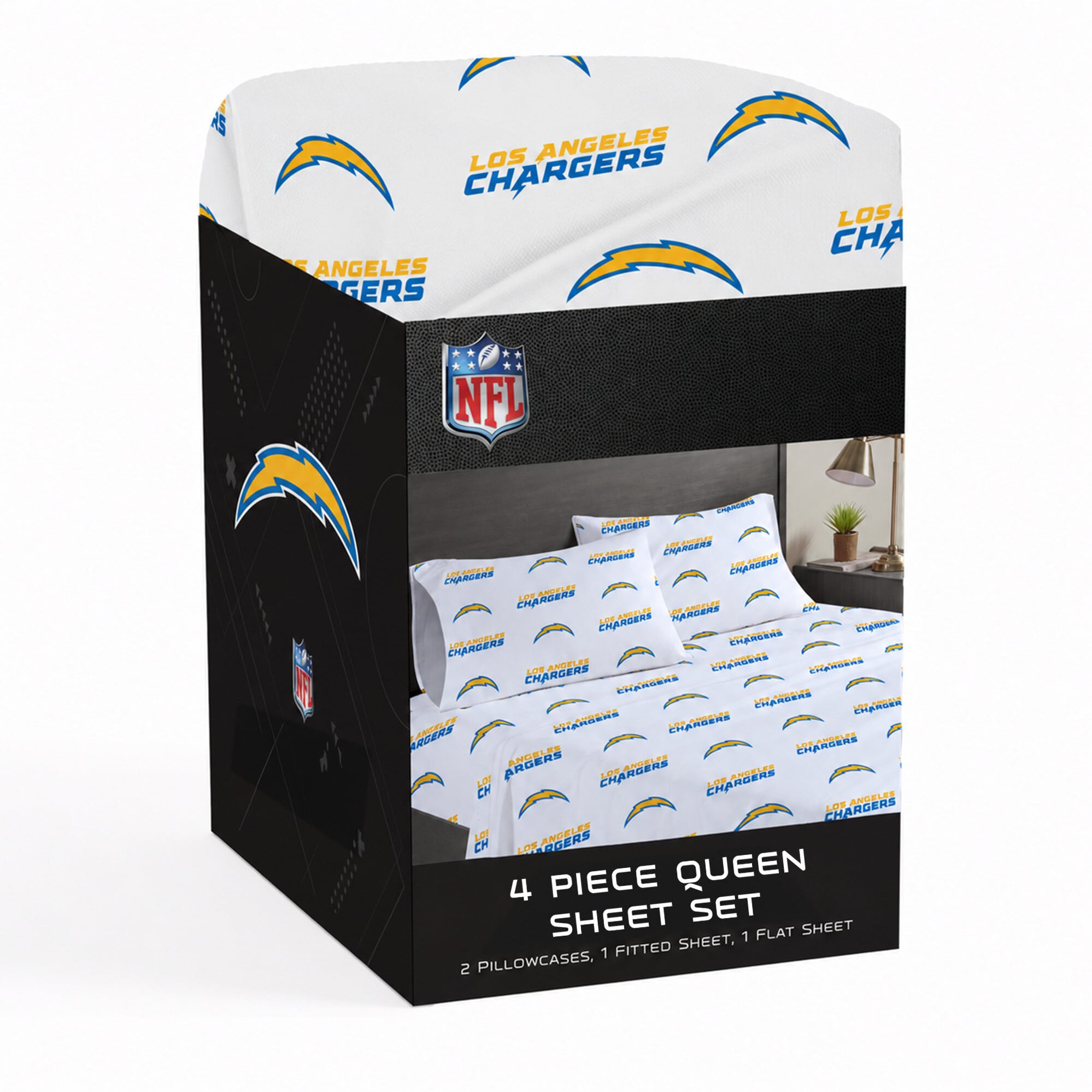 Ensemble de draps quatre pièces Pegasus Los Angeles Chargers pour lit queen