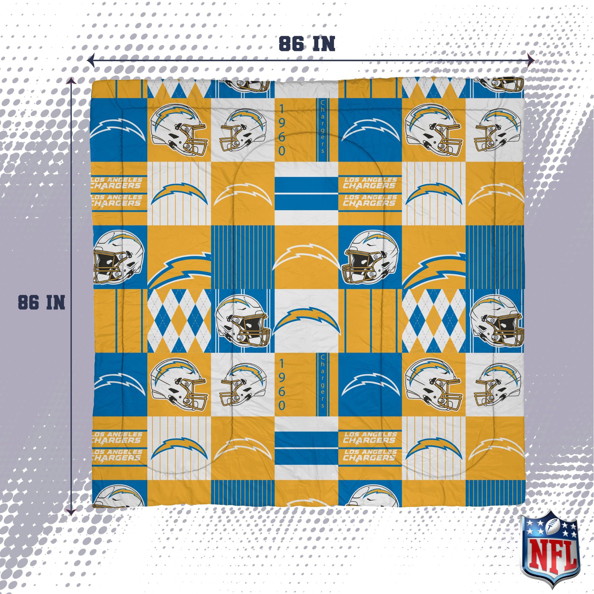 Pegasus Los Angeles Chargers Patchwork Plaid Three-Piece Full/Queen Bed in a Bag Set