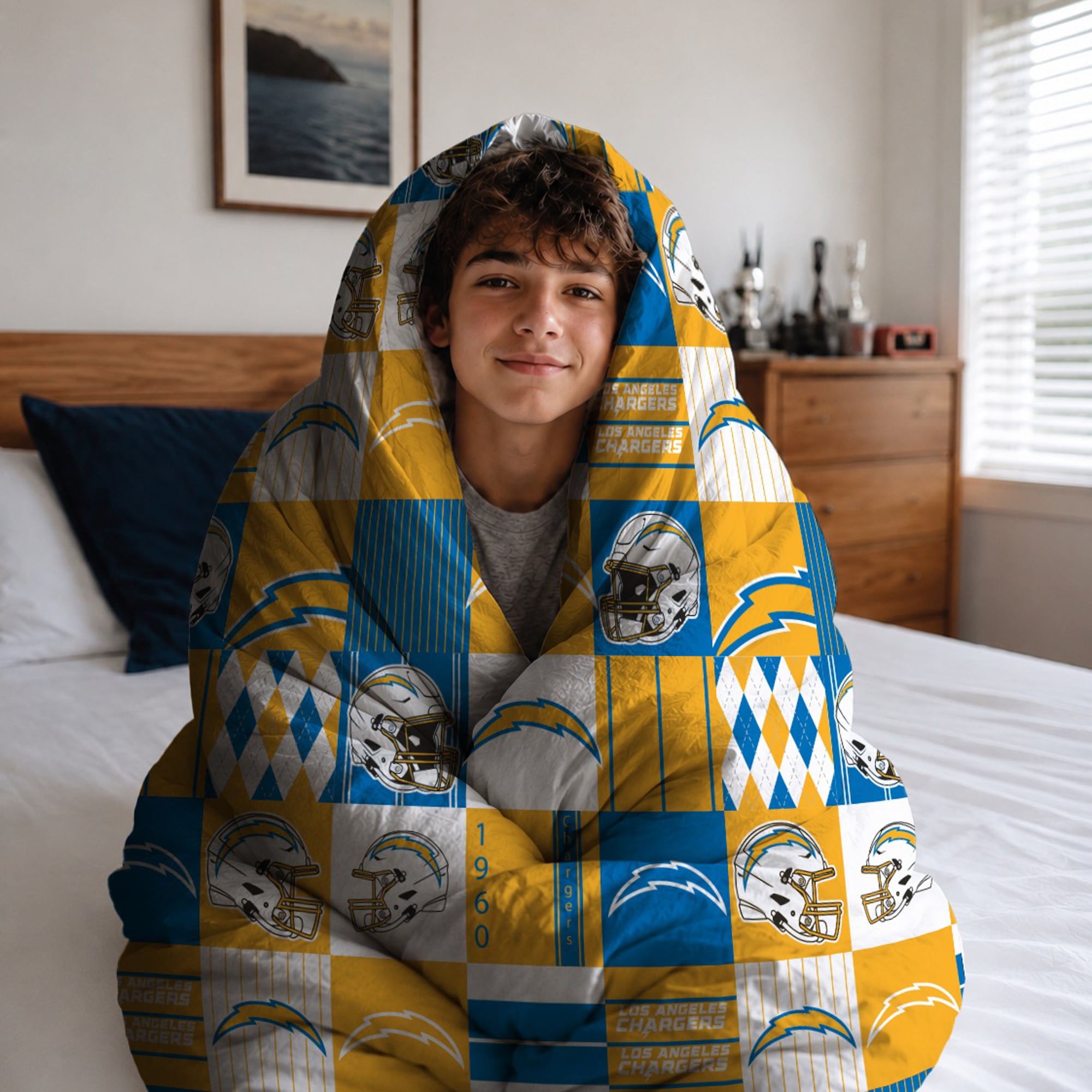 Ensemble de literie deux pièces Pegasus Los Angeles Chargers Patchwork Plaid Twin/Twin XL
