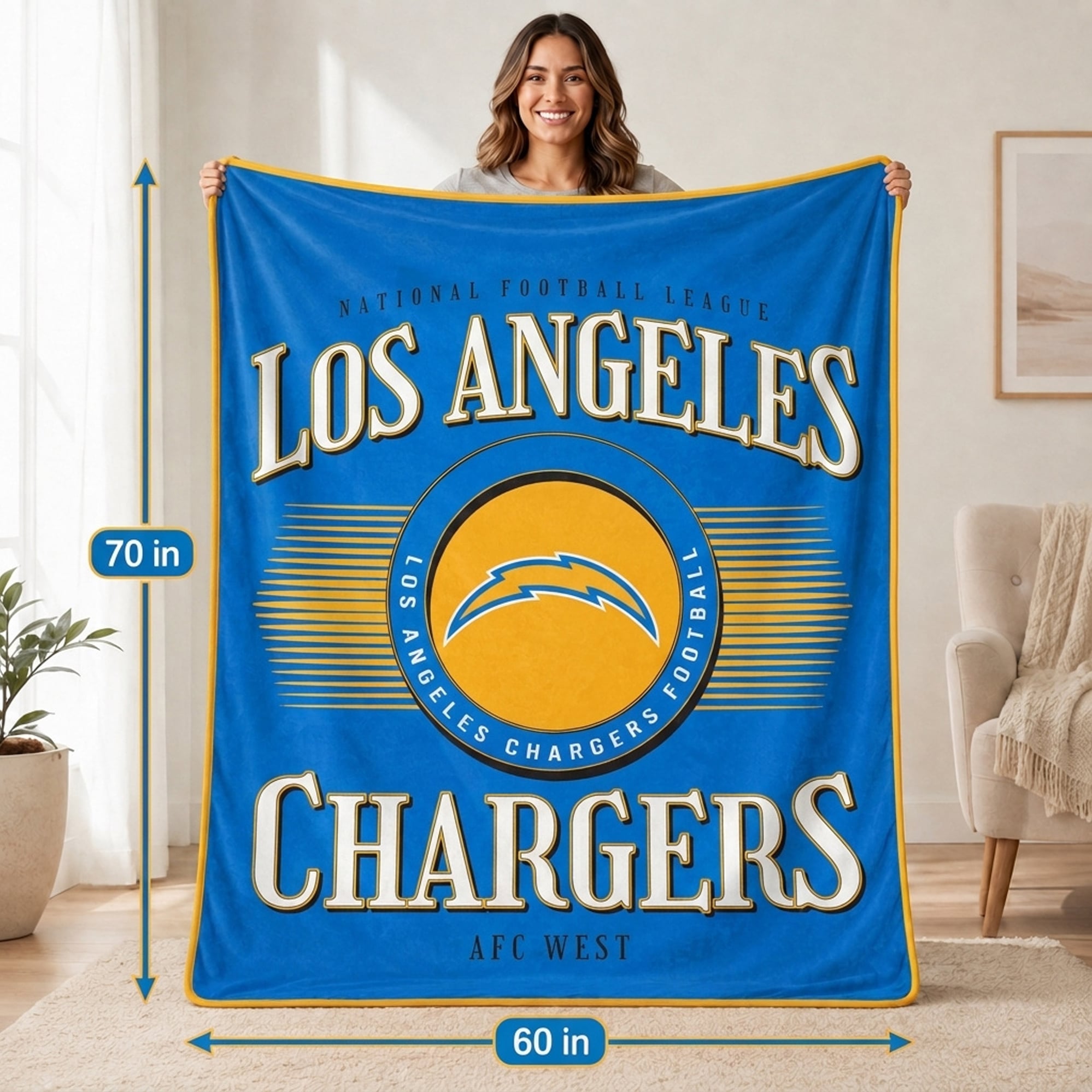 Couverture ultra douce Pegasus Los Angeles Chargers Spotlight Arch 60" x 70"