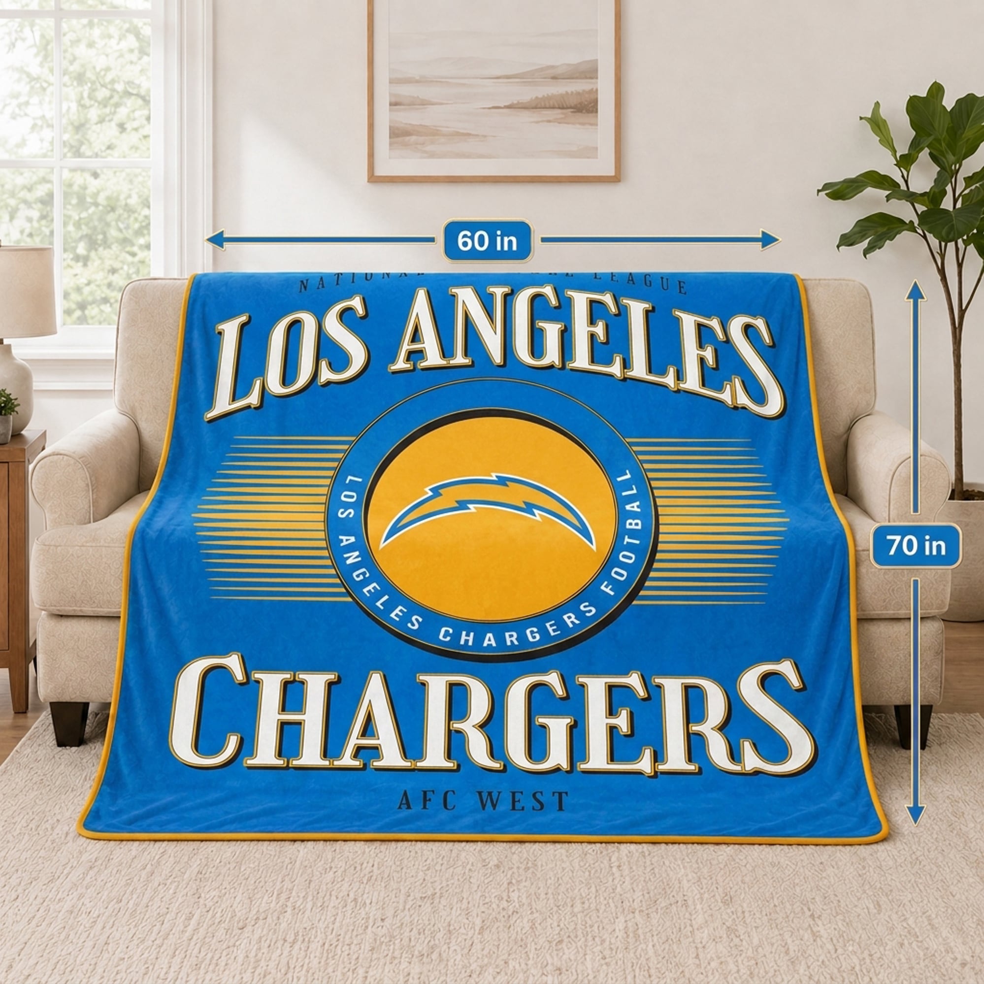 Couverture ultra douce Pegasus Los Angeles Chargers Spotlight Arch 60" x 70"