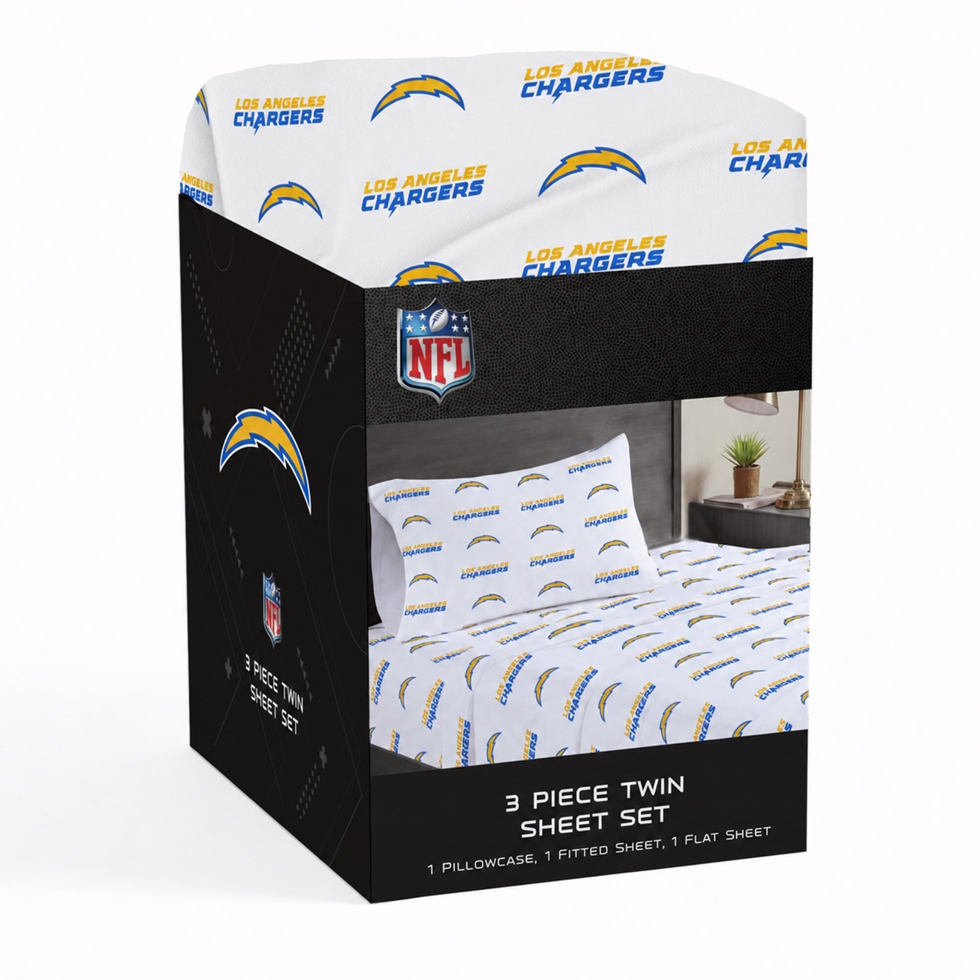 Ensemble de draps trois pièces Pegasus Los Angeles Chargers pour lit simple