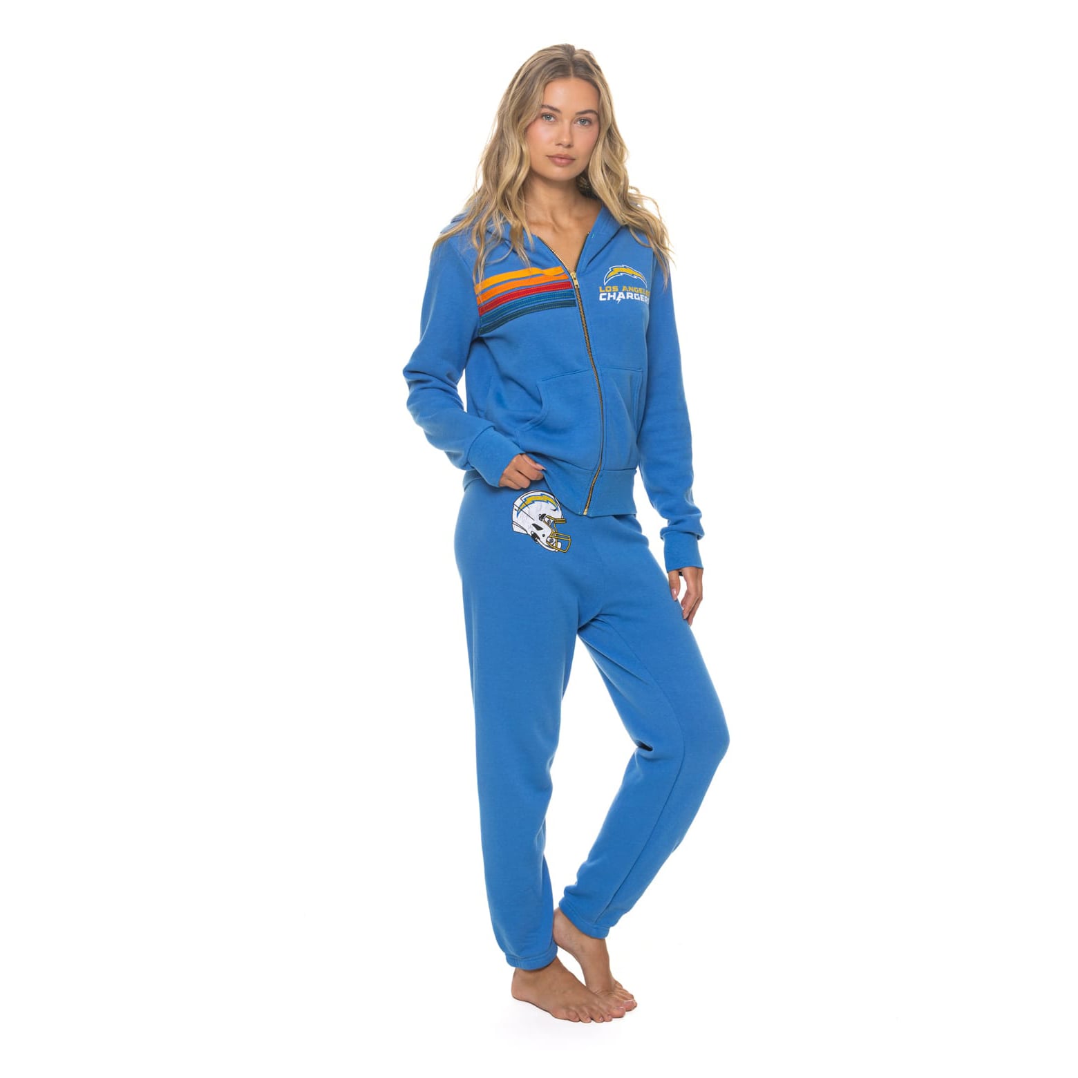 Sweat à capuche unisexe Aviator Nation bleu poudré Los Angeles Chargers en mélange de trois matières, fermeture éclair intégrale