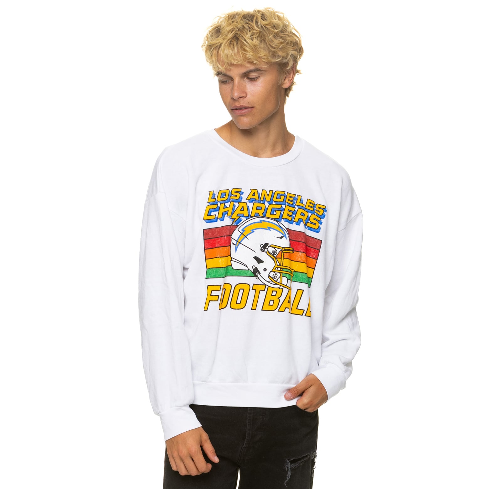 Sweat-shirt unisexe Aviator Nation blanc Los Angeles Chargers, coupe décontractée, en mélange de trois matières.