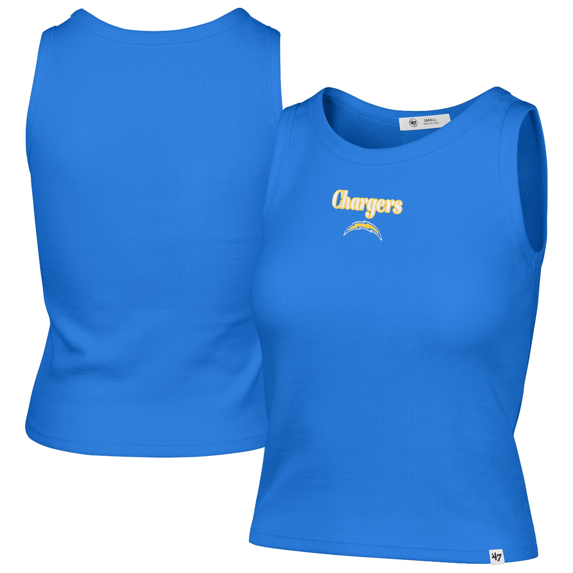 Women's '47 Powder Blue Los Angeles Chargers Cropped Straight Cut Ribbed Baby Tank Top
