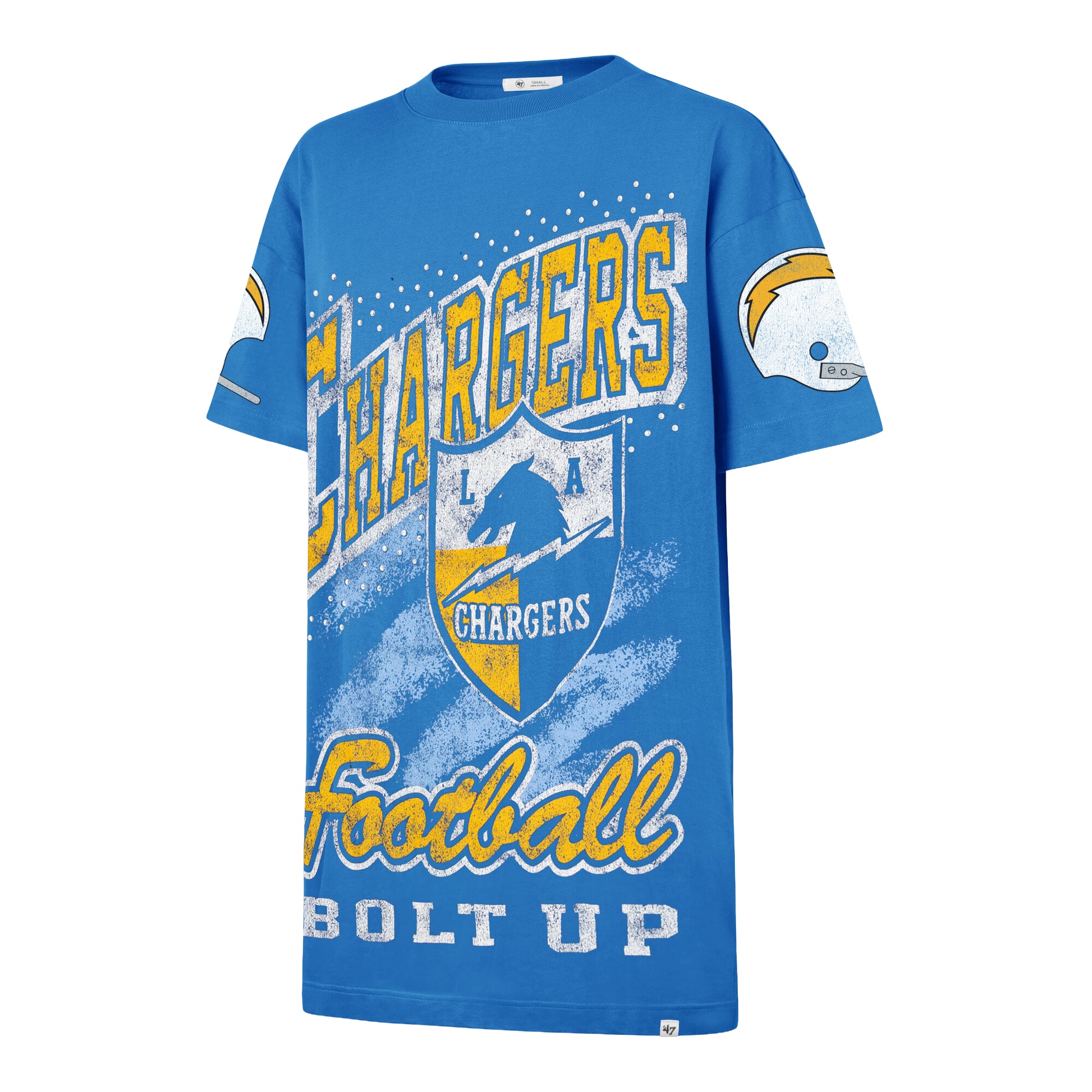 Robe t-shirt oversize à imprimé pierres précieuses Los Angeles Chargers, bleu poudré, modèle 47