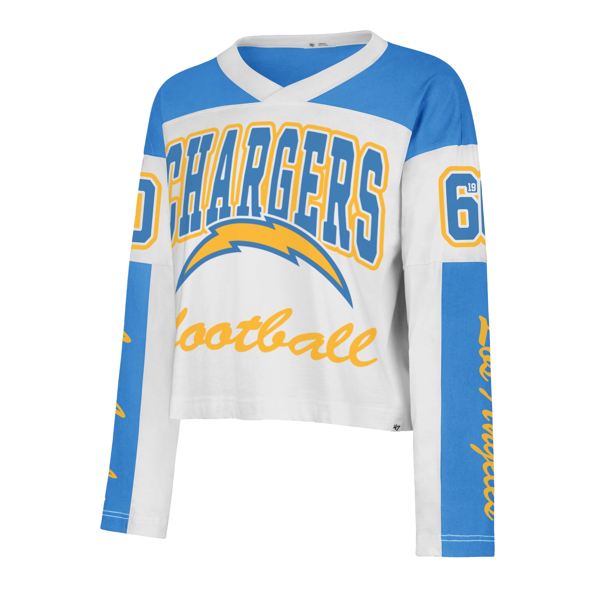 Women's '47  White Los Angeles Chargers Exclamation Metro V-Neck Long Sleeve Jersey T-Shirt