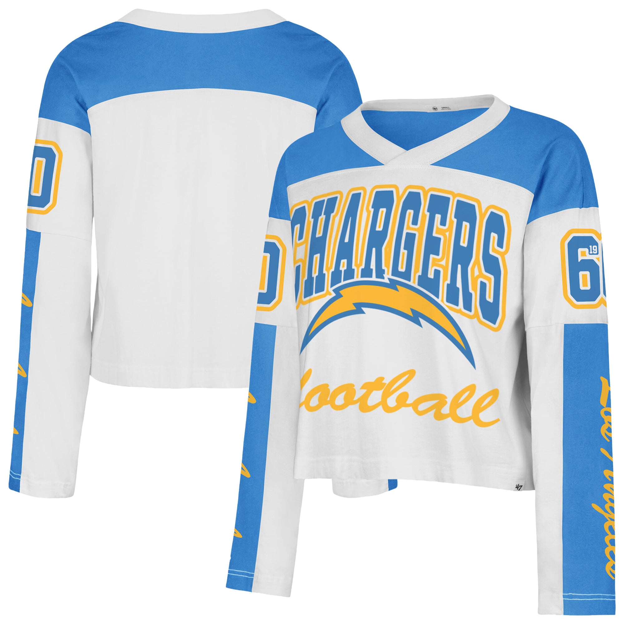 Women's '47  White Los Angeles Chargers Exclamation Metro V-Neck Long Sleeve Jersey T-Shirt