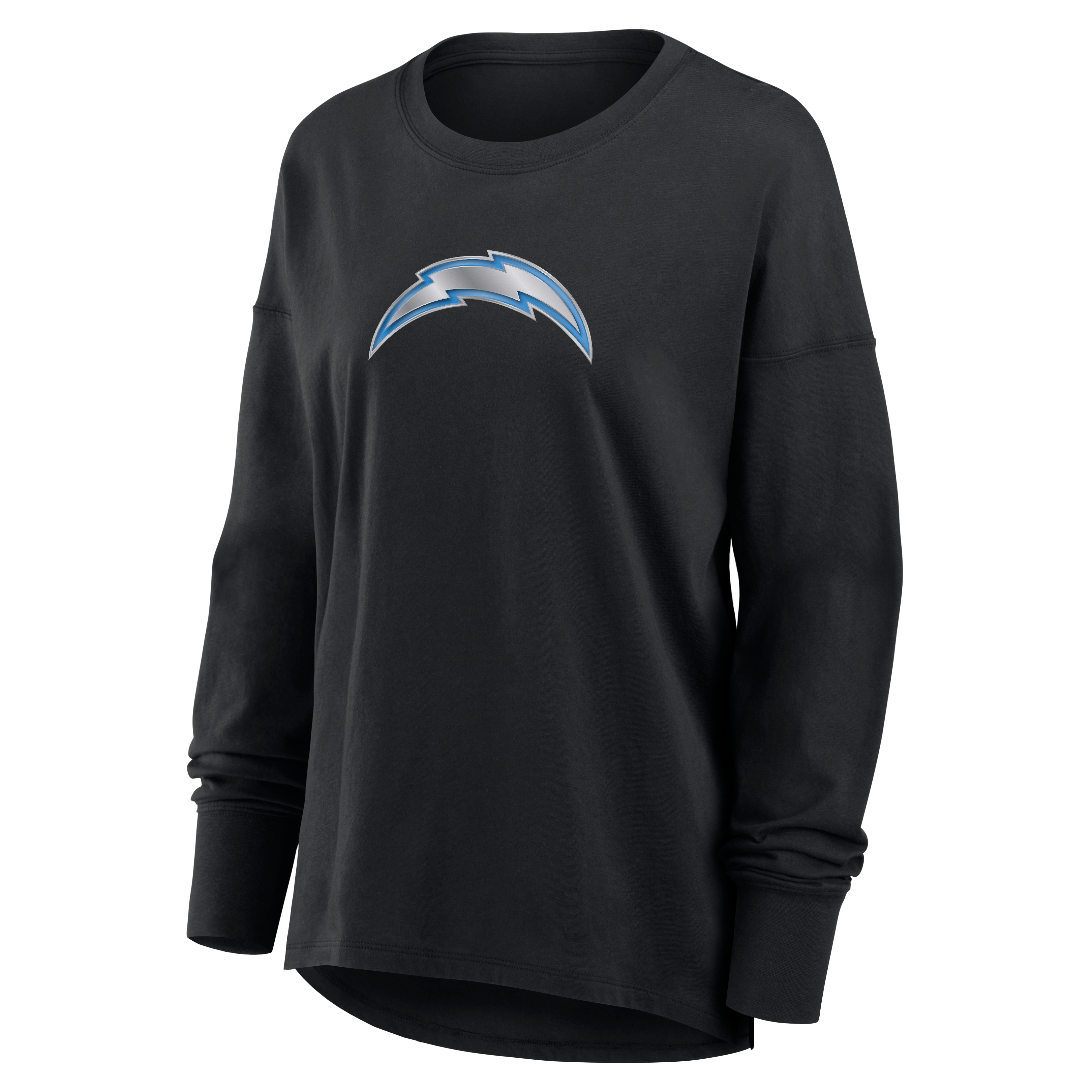T-shirt à manches longues noir pour femmes Los Angeles Chargers avec mascotte métallique