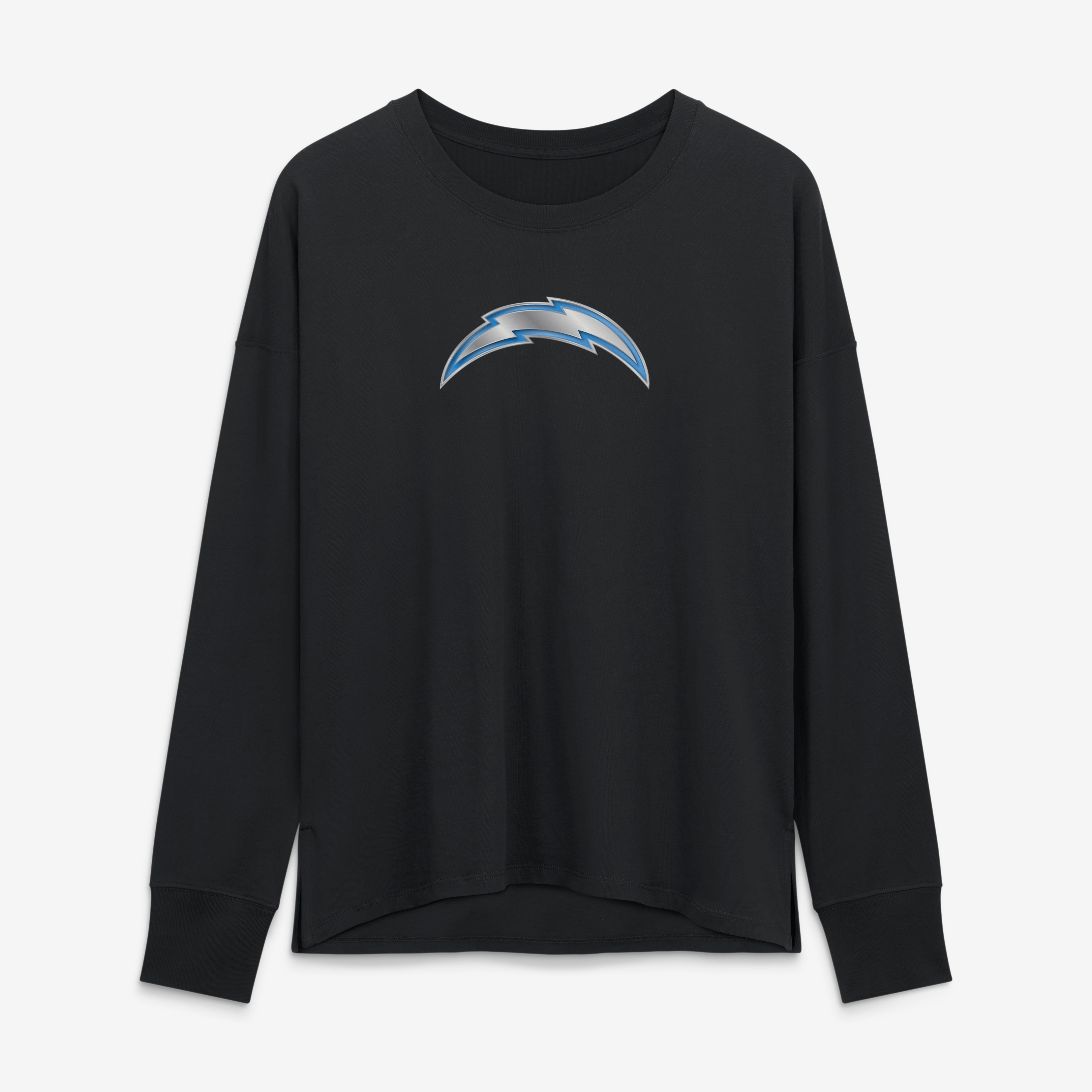 T-shirt à manches longues noir pour femmes Los Angeles Chargers avec mascotte métallique