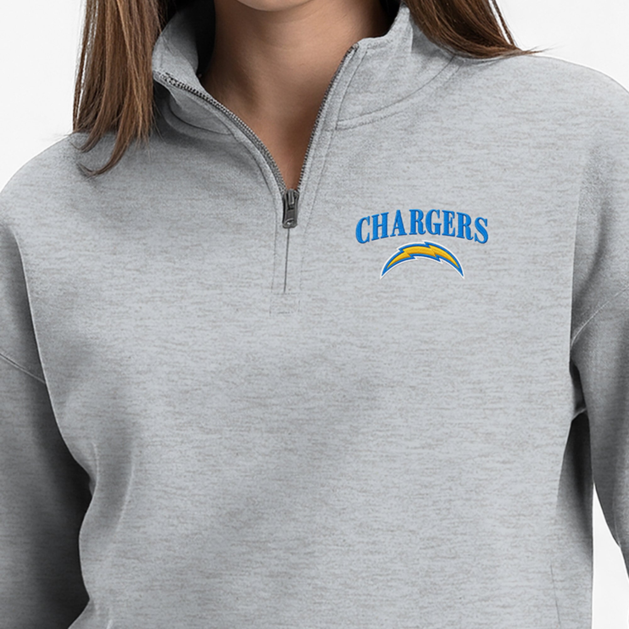 Sweat-shirt à col zippé Champion gris chiné pour femme, Los Angeles Chargers, Powerblend