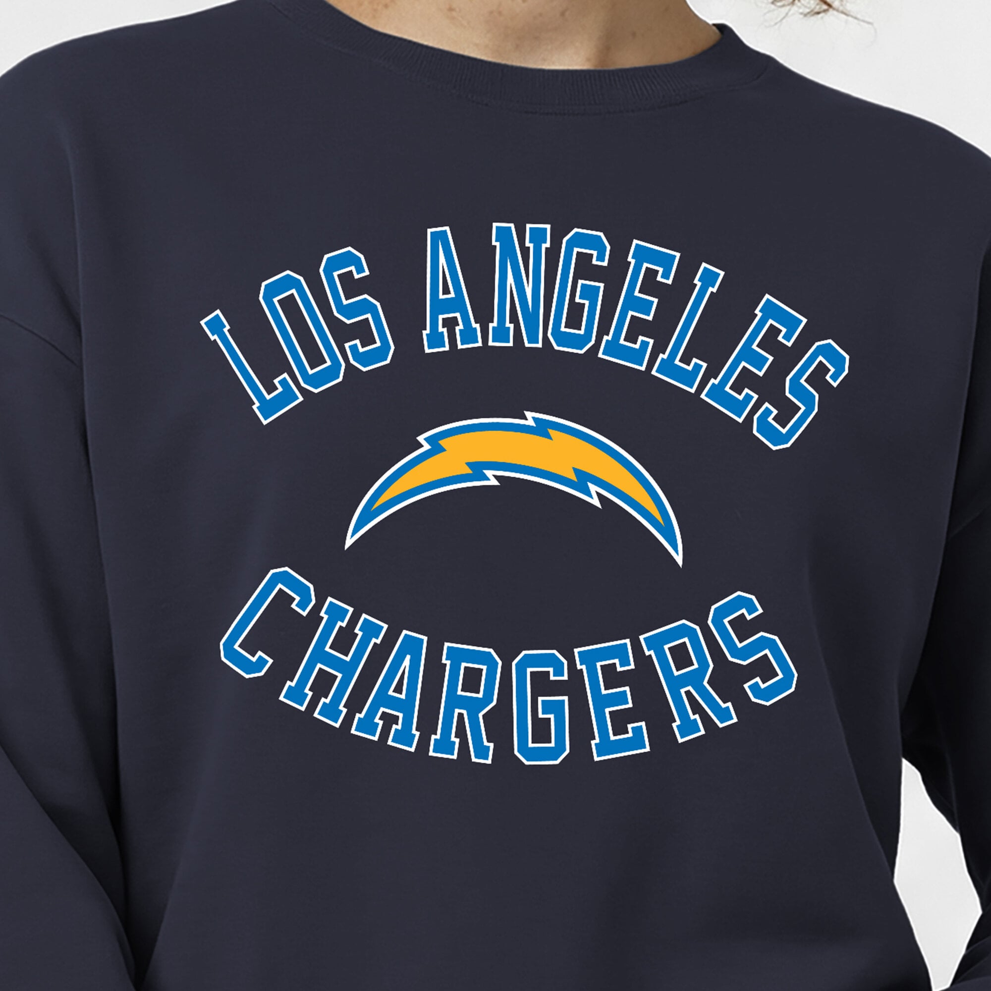 Women's Champion Navy Los Angeles Chargers Heart & Soul Powerblend Sweatshirt