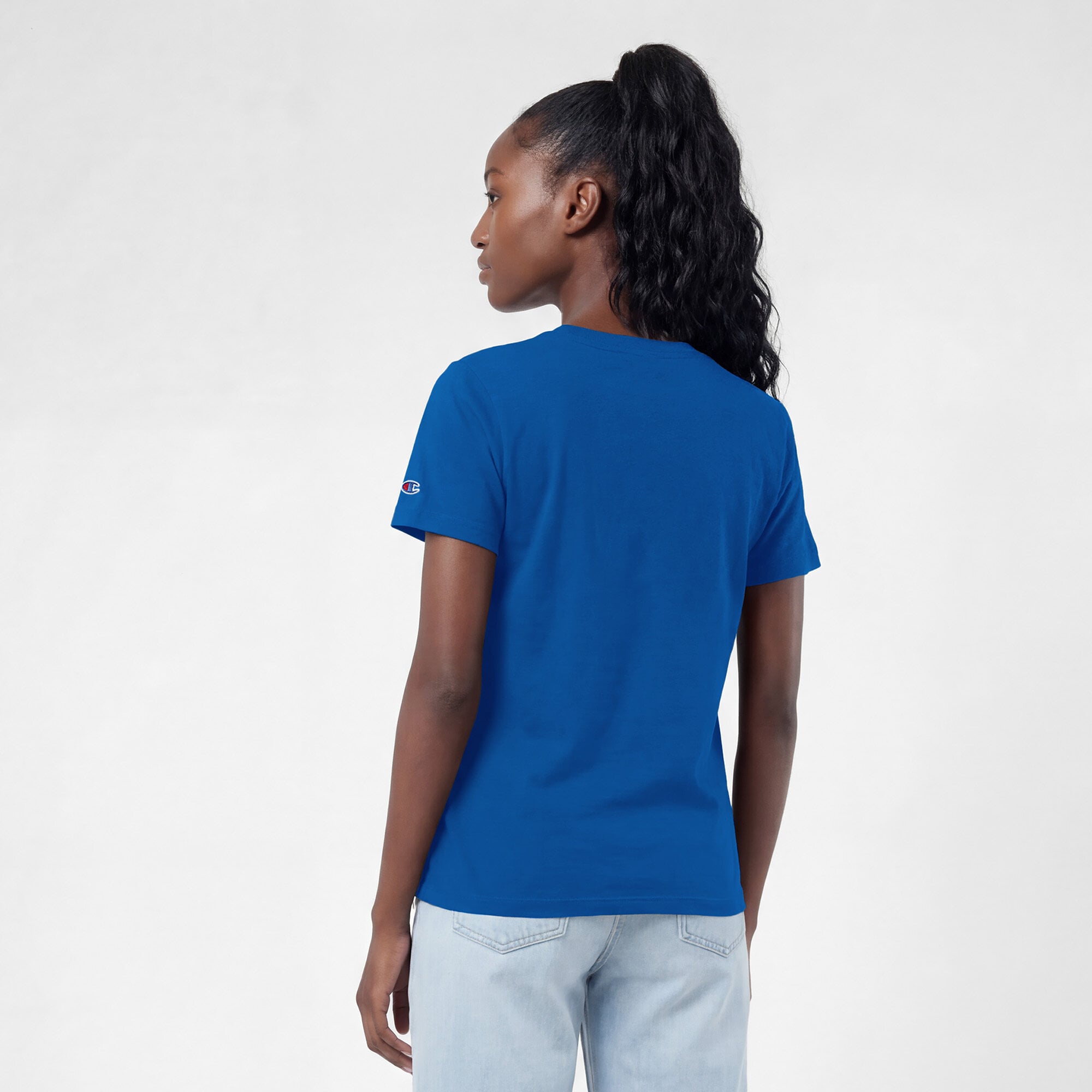 T-shirt Champion Royal Los Angeles Chargers pour femmes avec logo arqué