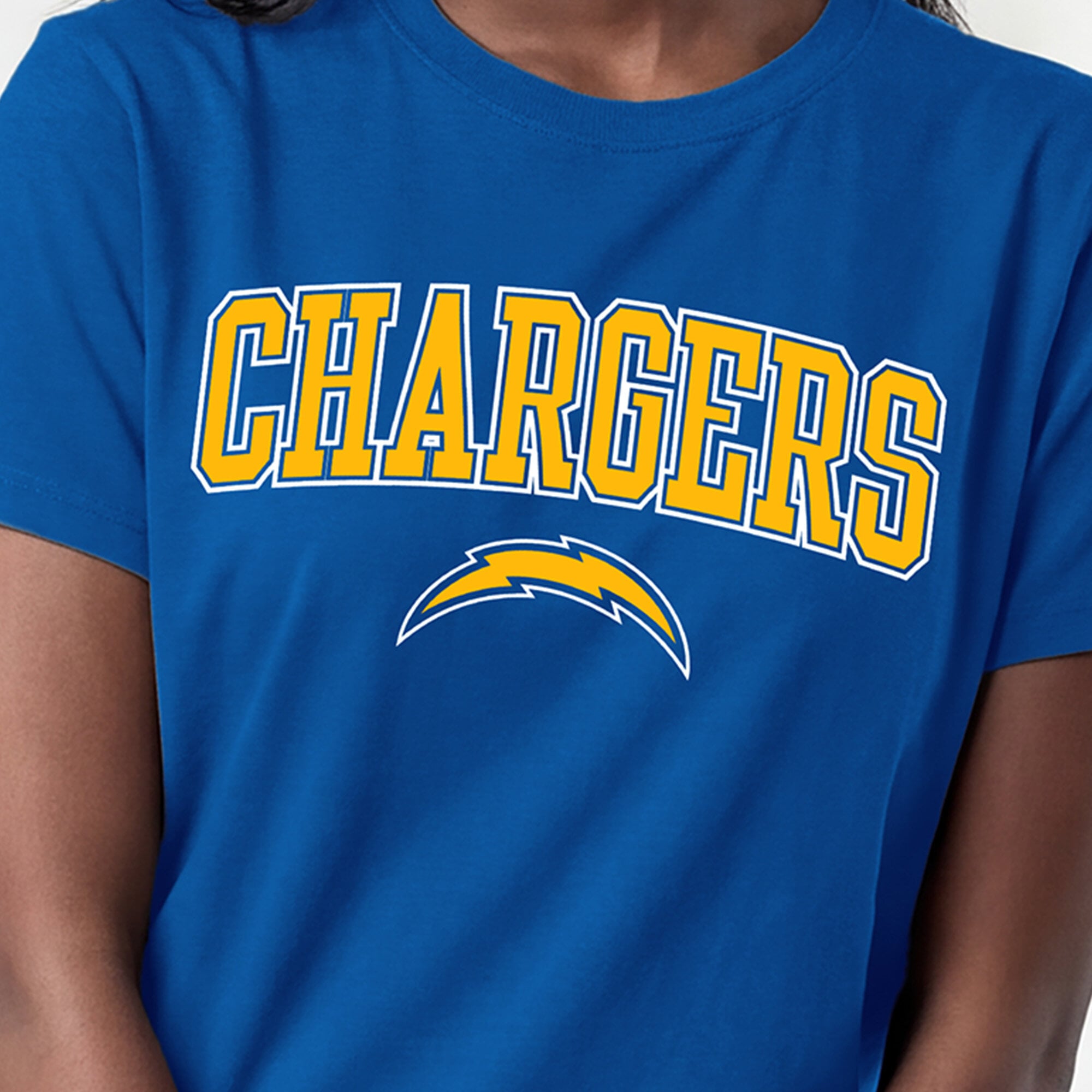 T-shirt Champion Royal Los Angeles Chargers pour femmes avec logo arqué