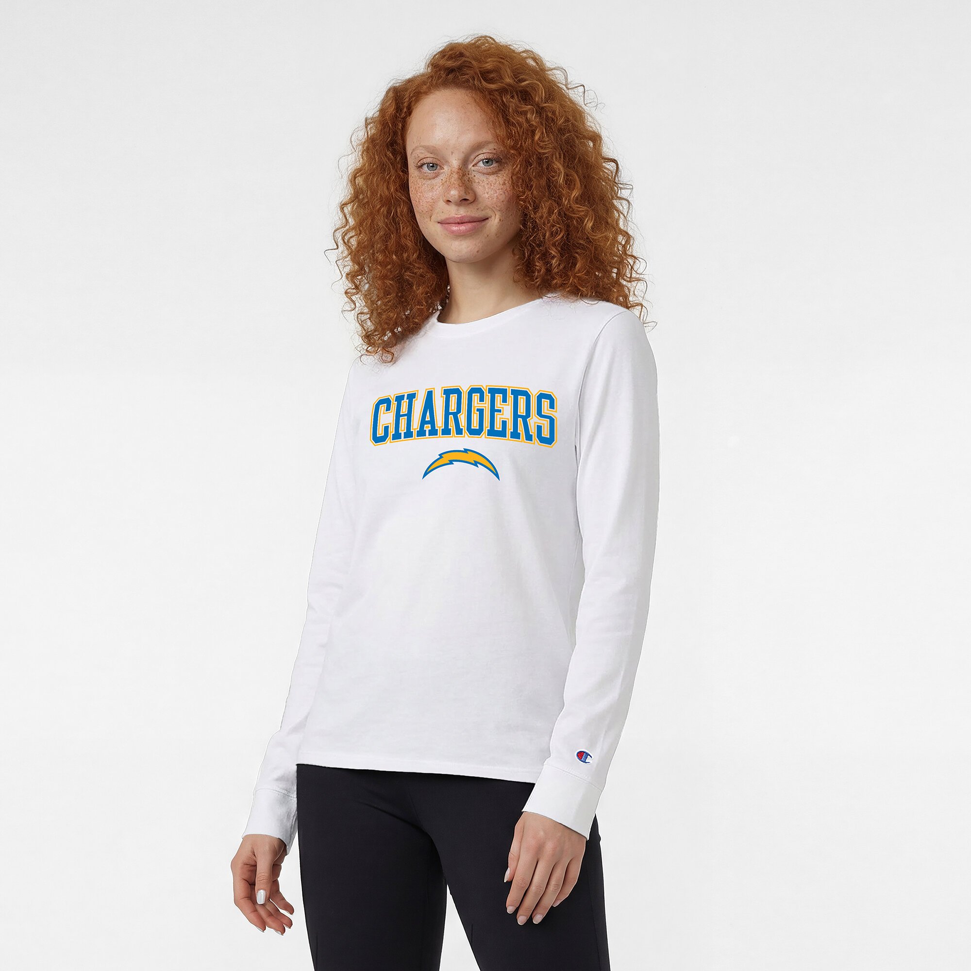 Women's Champion White Los Angeles Chargers Core Logo Long Sleeve T-Shirt