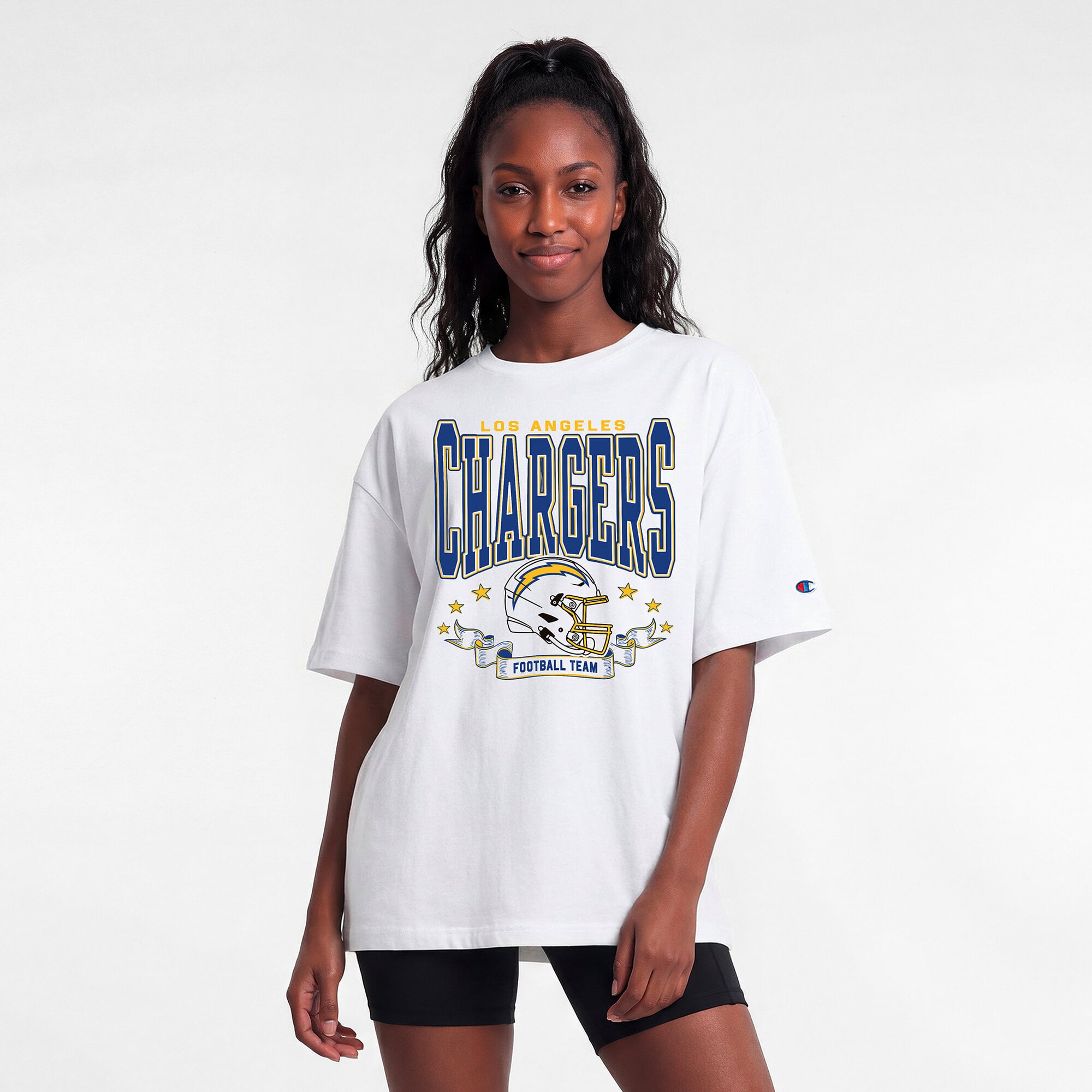 T-shirt oversize blanc Champion pour femmes, Los Angeles Chargers