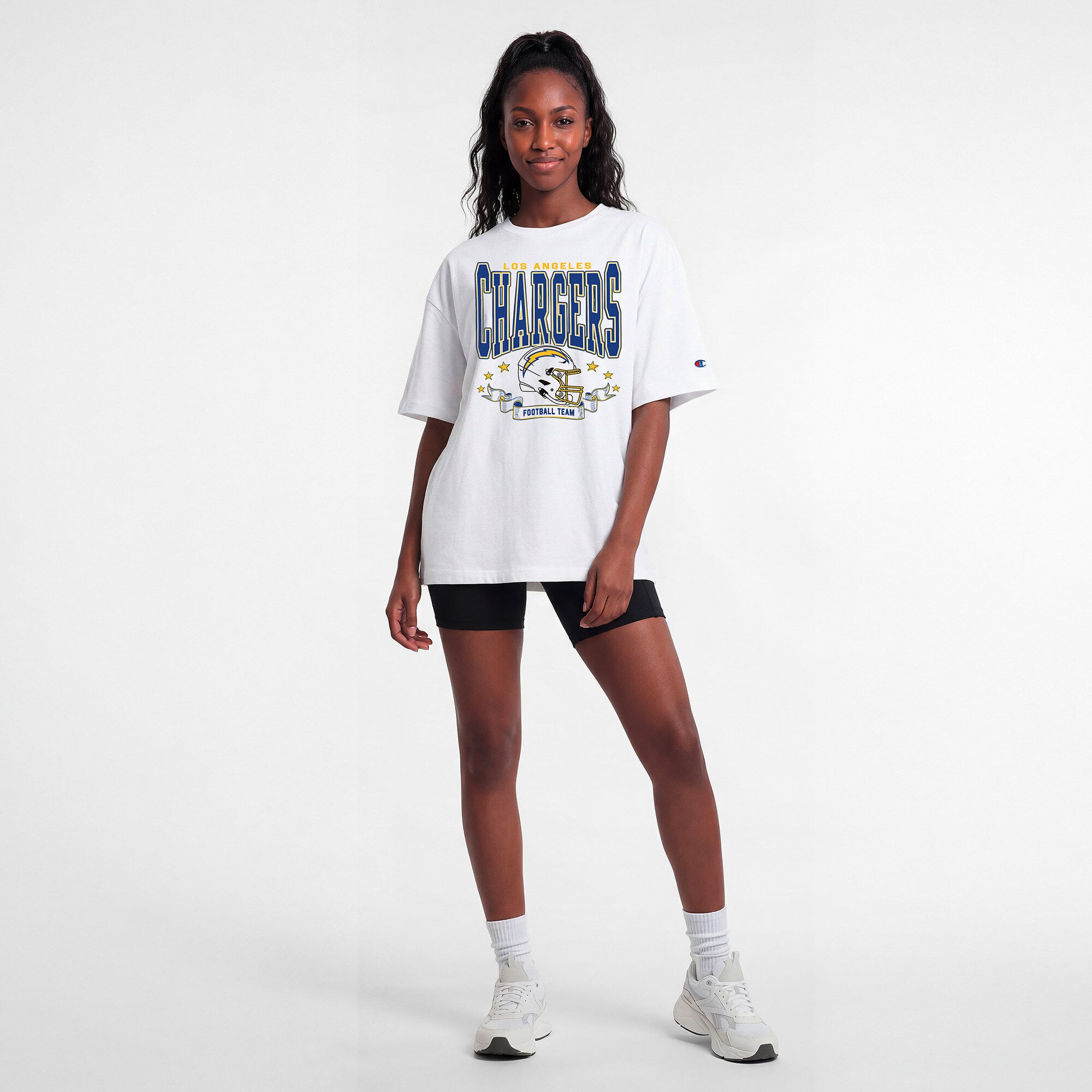 T-shirt oversize blanc Champion pour femmes, Los Angeles Chargers
