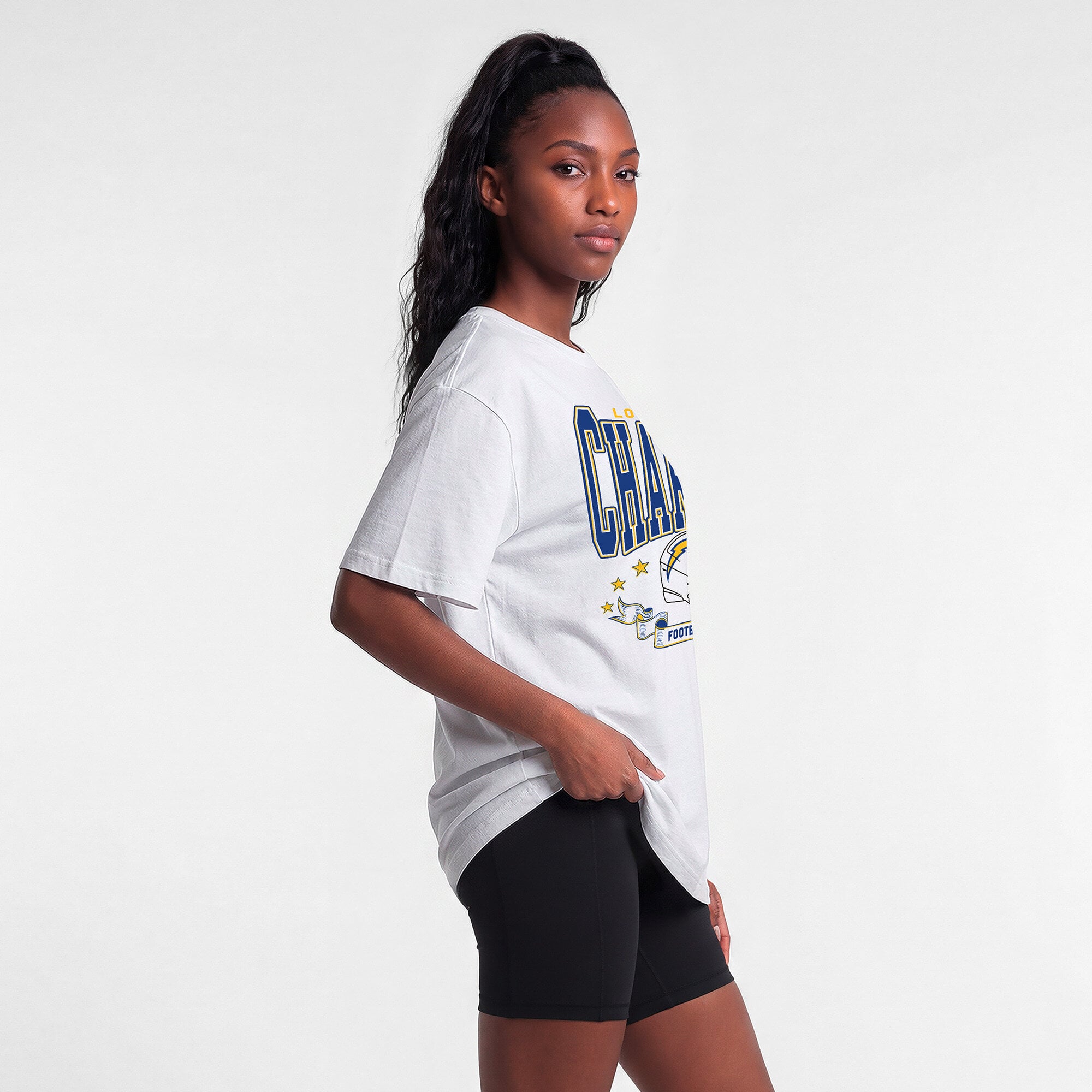 T-shirt oversize blanc Champion pour femmes, Los Angeles Chargers