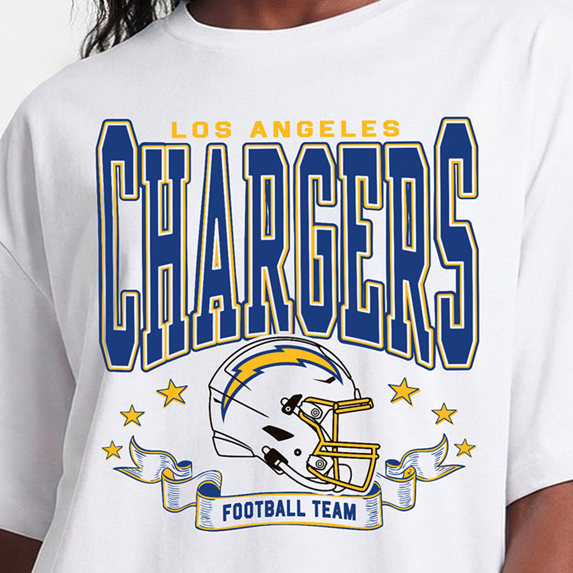 T-shirt oversize blanc Champion pour femmes, Los Angeles Chargers