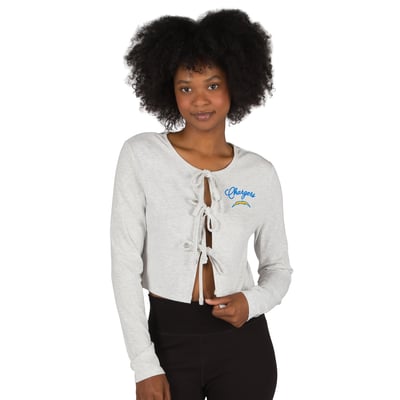Los Angeles Chargers Concepts Sport Women's Fray Knit Long-Sleeve Tie Front Top - Gray
