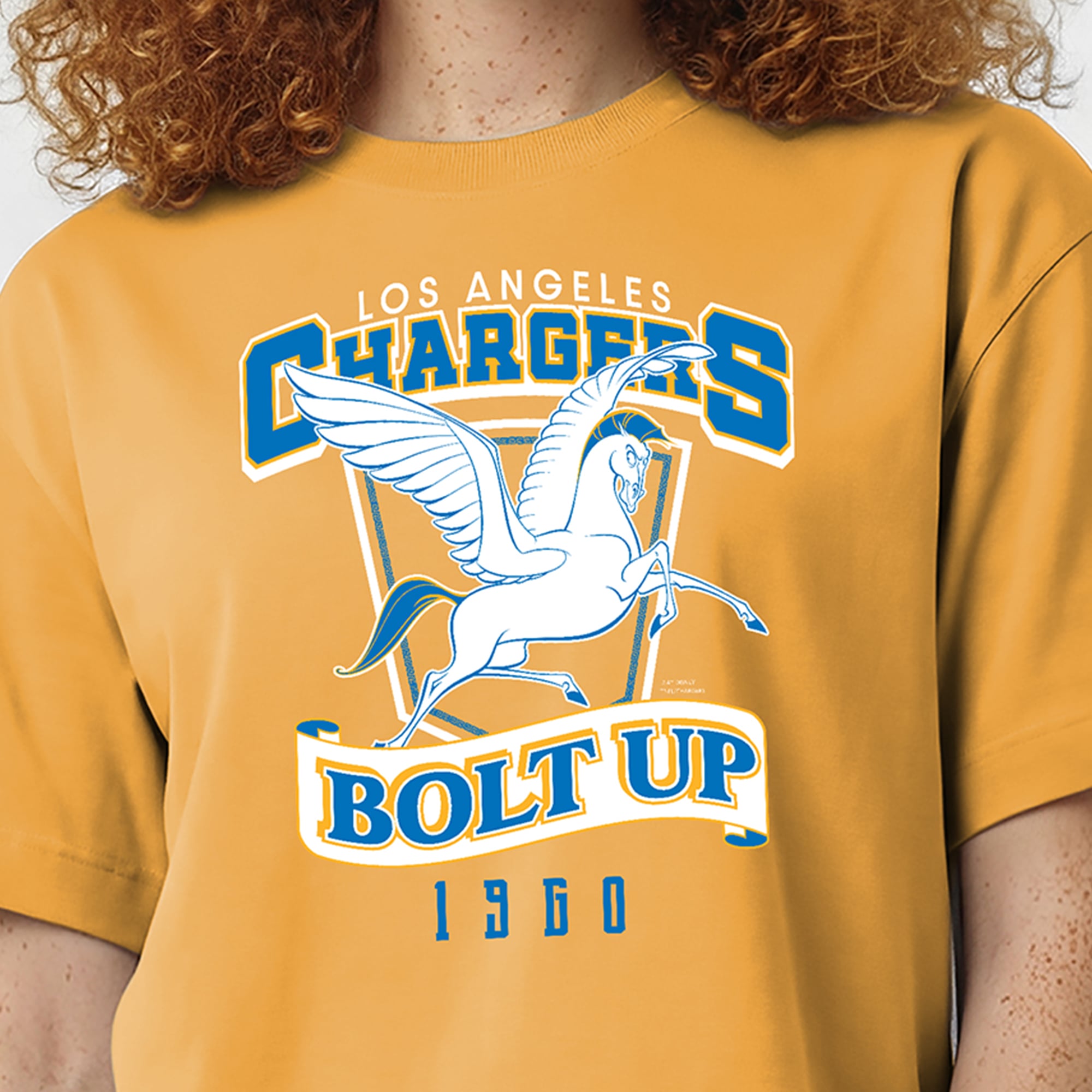Women's Disney x Champion Gold Los Angeles Chargers Pegasus All-Star T-Shirt