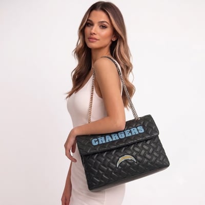  Los Angeles Chargers FABGATING by Cuce Women's Vegan Leather Oversized Tote Bag - Black