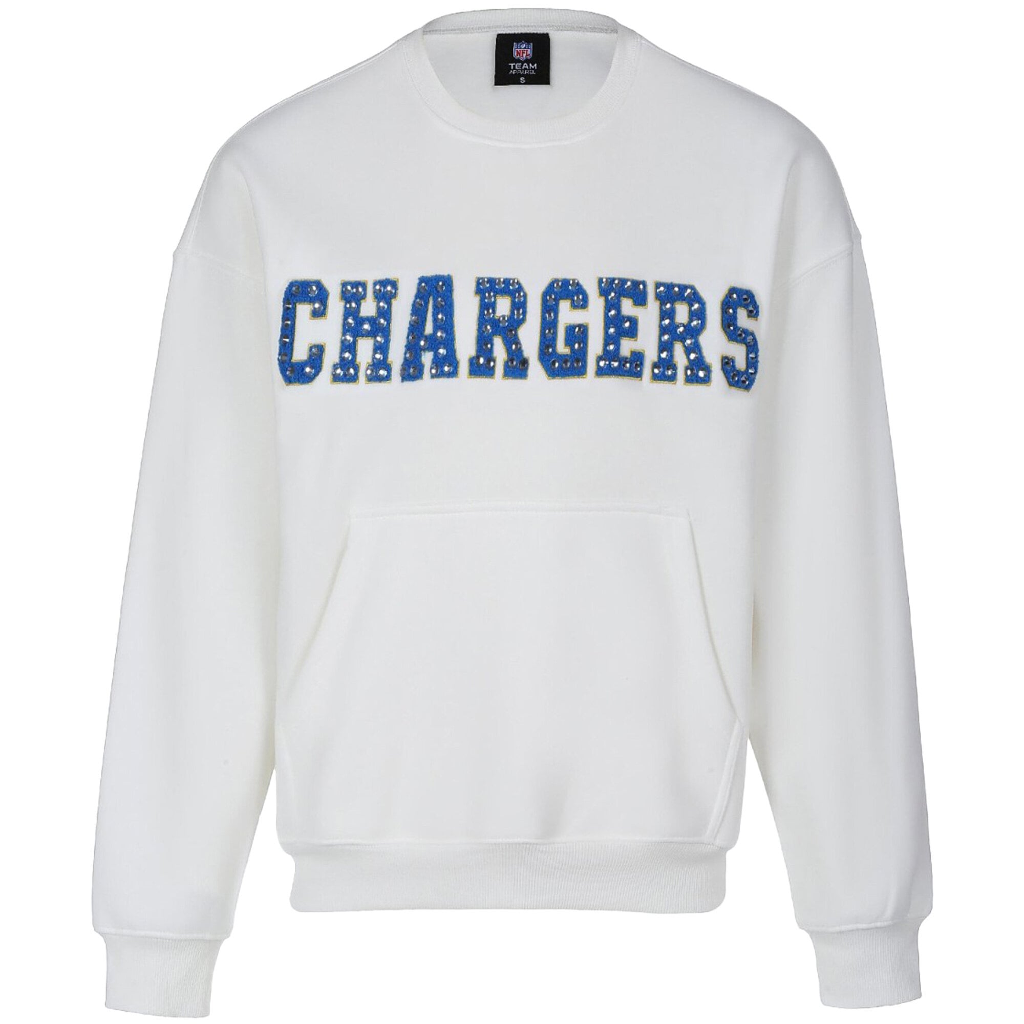 Sweat-shirt à bijoux en chenille FABGATING pour femme par Cuce White Los Angeles Chargers