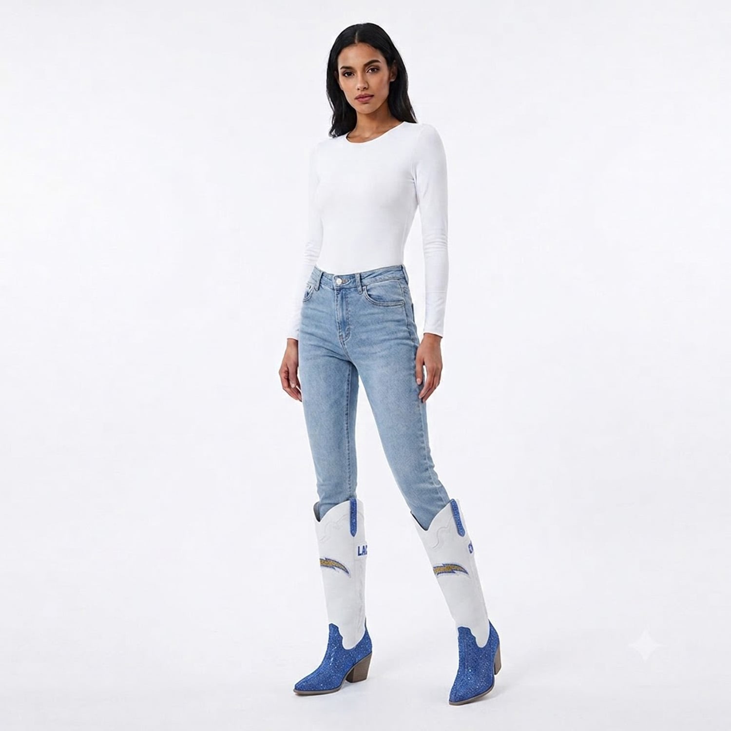 Women's FABGATING by Cuce  White Los Angeles Chargers Crystal Cowboy Boots