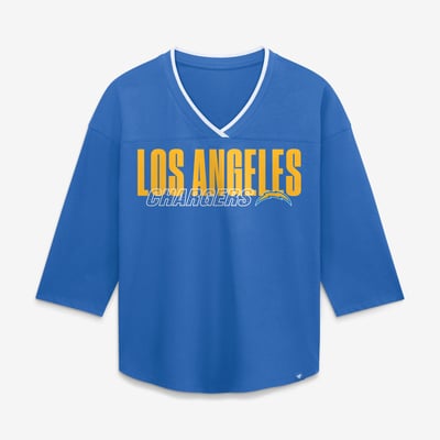 Los Angeles Chargers Fanatics Women's Plus Size Deceptive Juke 3/4-Sleeve V-Neck T-Shirt - Powder Blue