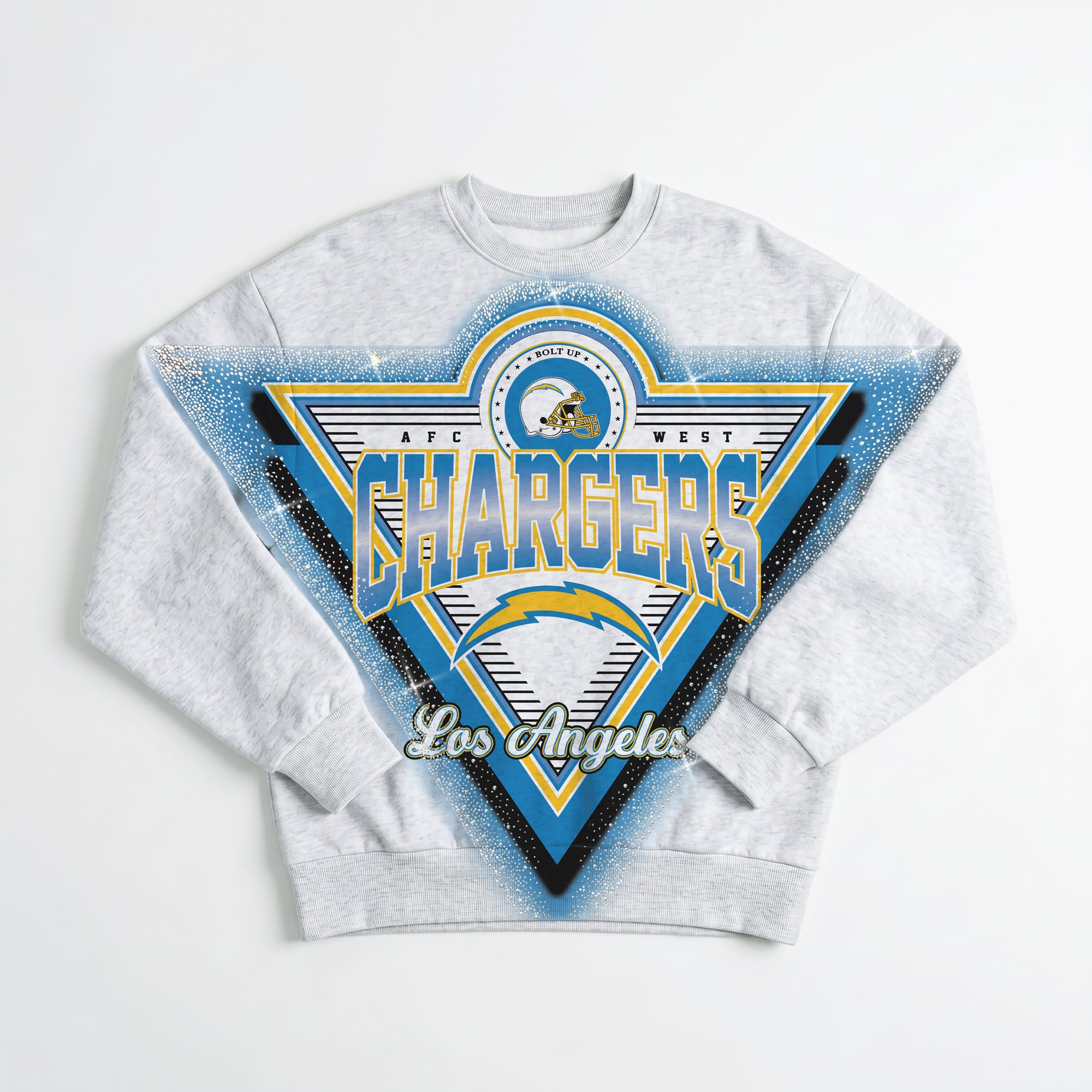 Women's Gameday Couture Ash Los Angeles Chargers Chasing Victory Rhinestone Spray Oversized Fleece Sweatshirt