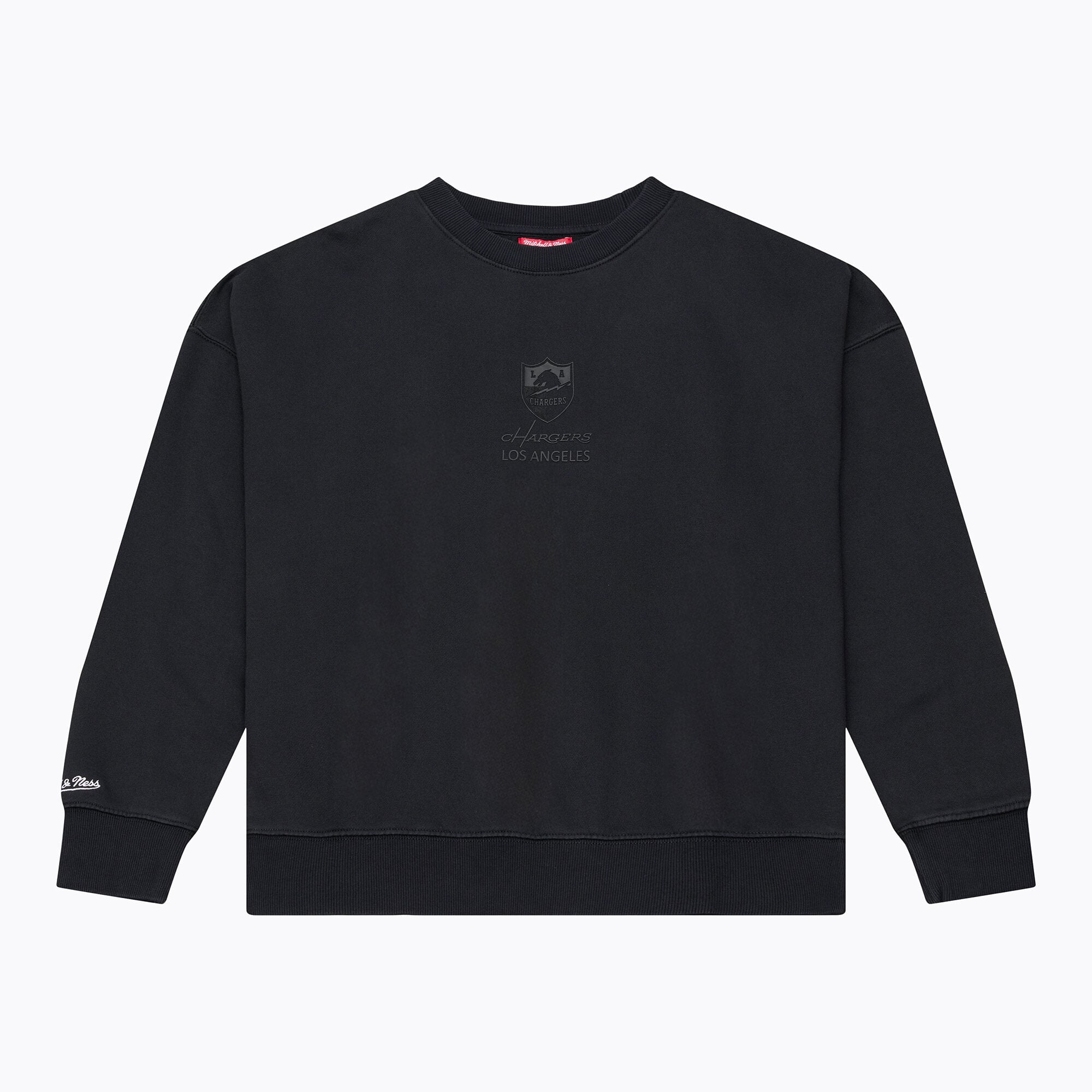Sweat-shirt en polaire Mitchell & Ness Core Essentials Micro Logo noir pour femme, modèle Los Angeles Chargers.