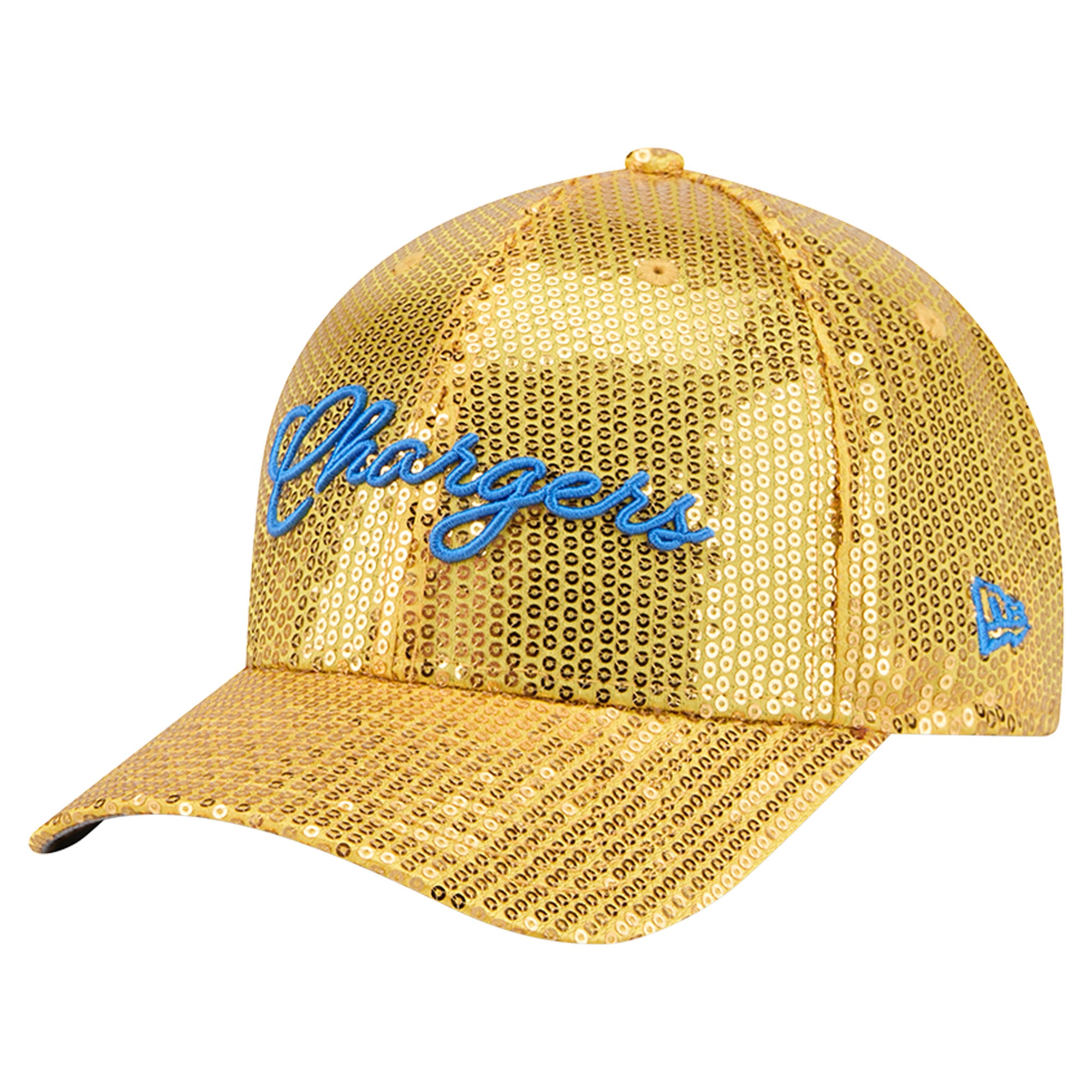 Casquette ajustable New Era 9FORTY dorée Los Angeles Chargers à paillettes pour femme